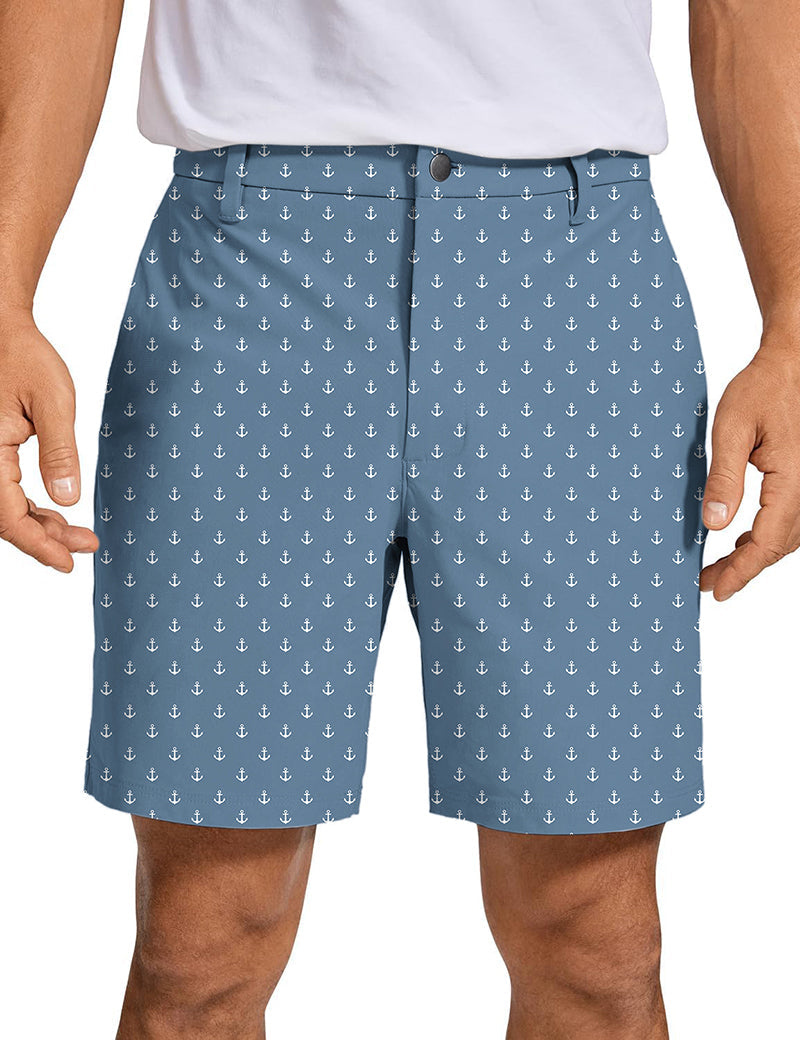 Men's dark blue anchor print golf shorts with quick-dry, lightweight performance fabric