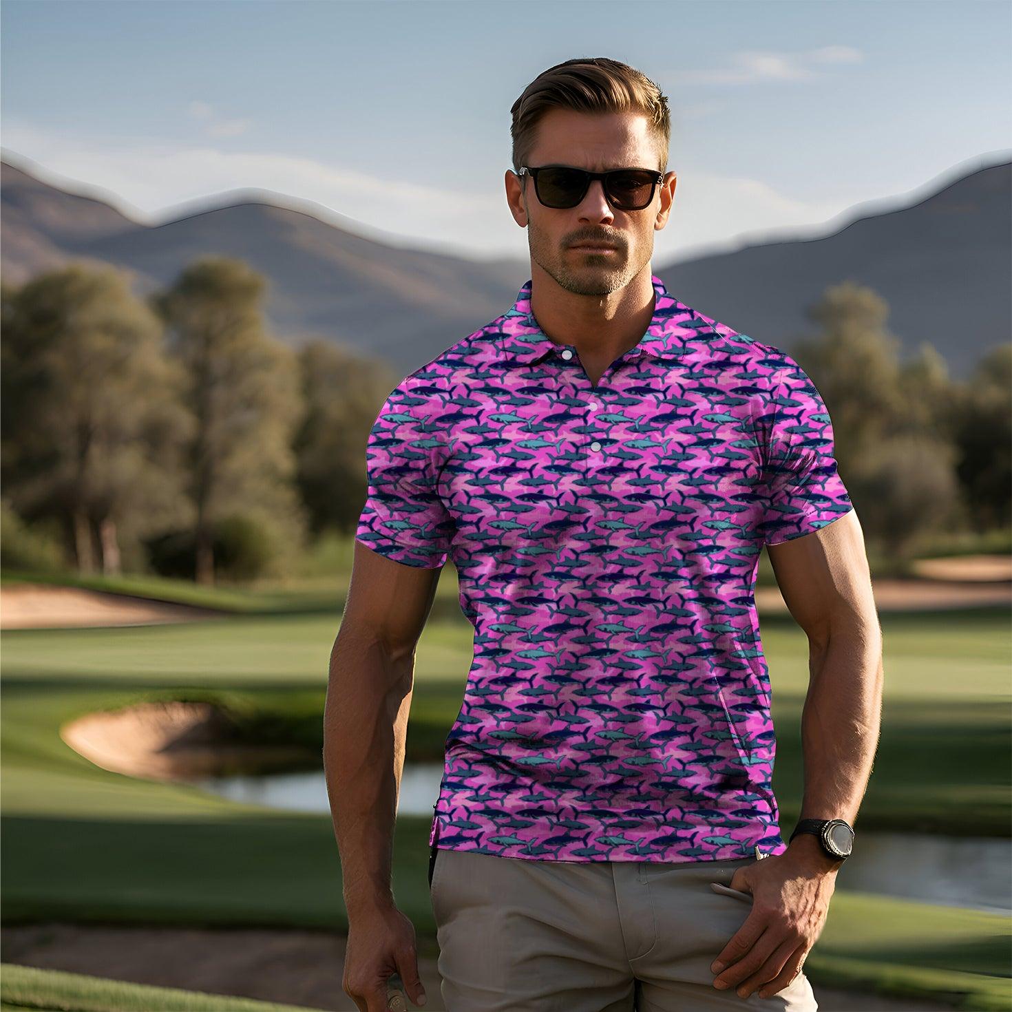 Men's Electric Sharks Pink golf polo