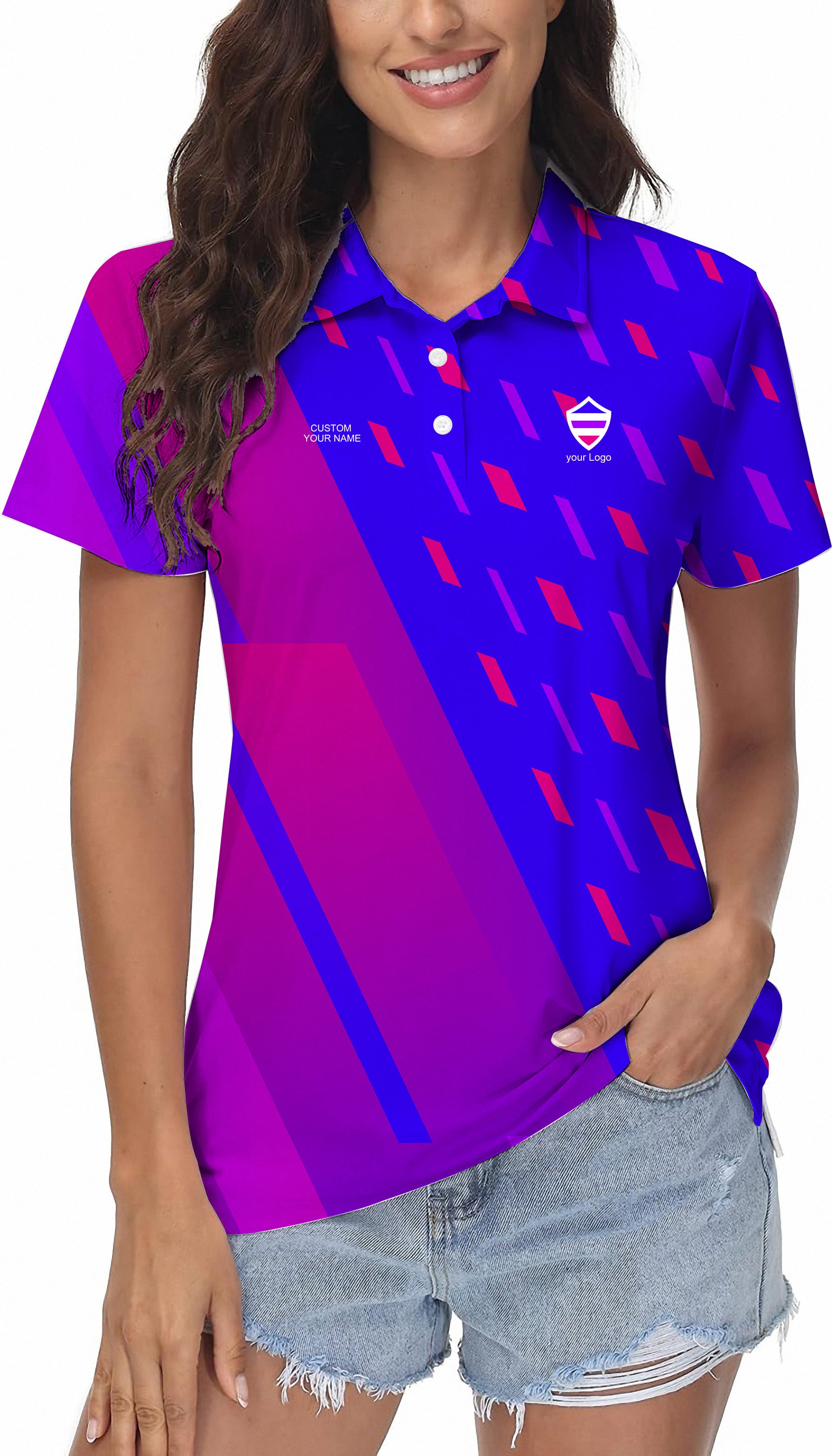 blue purple pink sport Team Women's Golf Polo