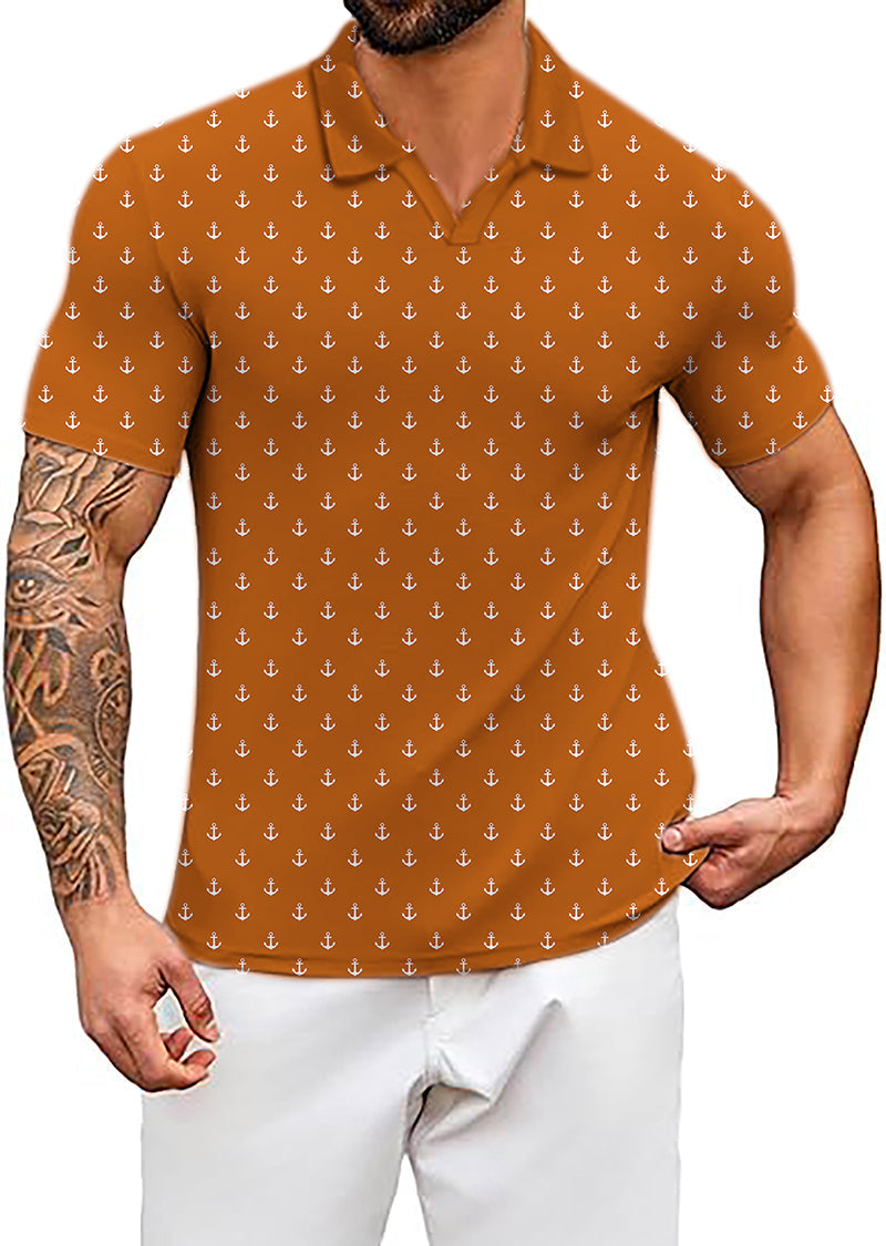 Men's Coconut Palm orange polo shirt with white anchor print and classic fit