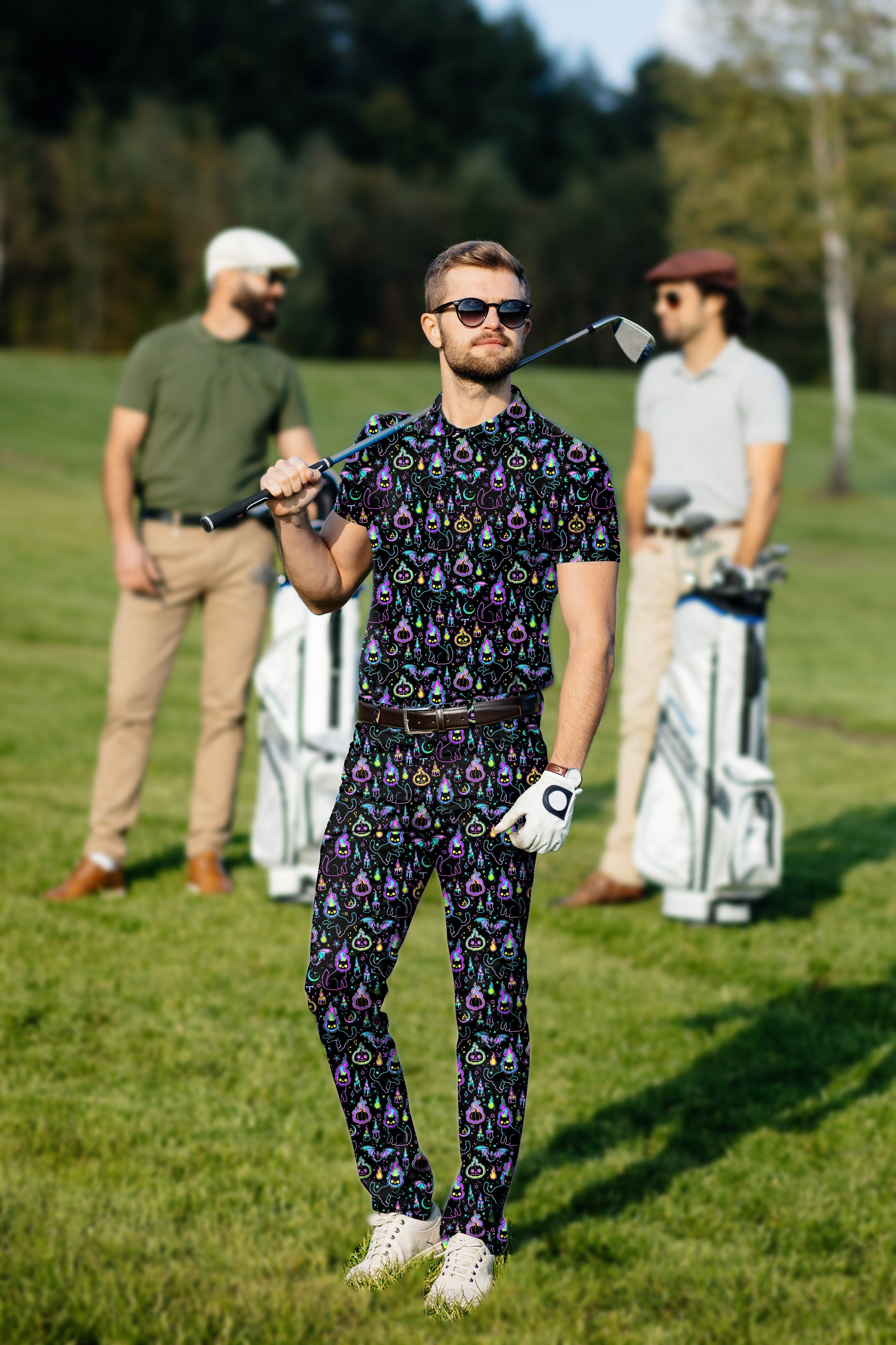 Men's Golf Set Polo+Pants Halloween Ghost Pumpkin Cat