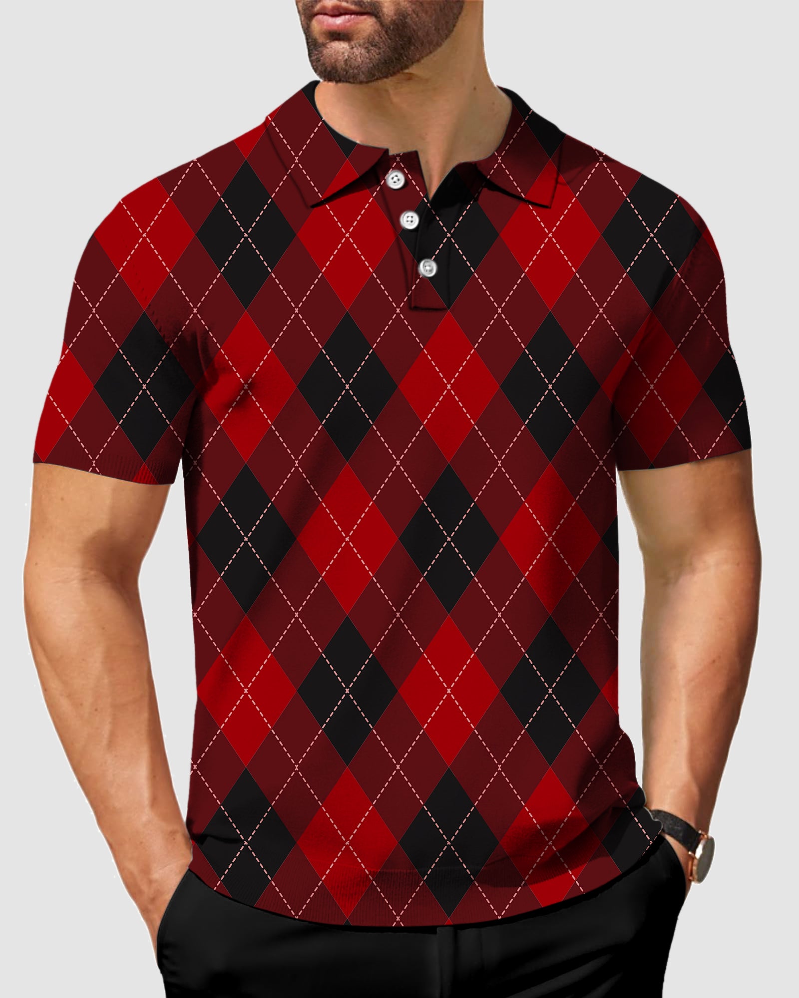Men's red Argyle Polo