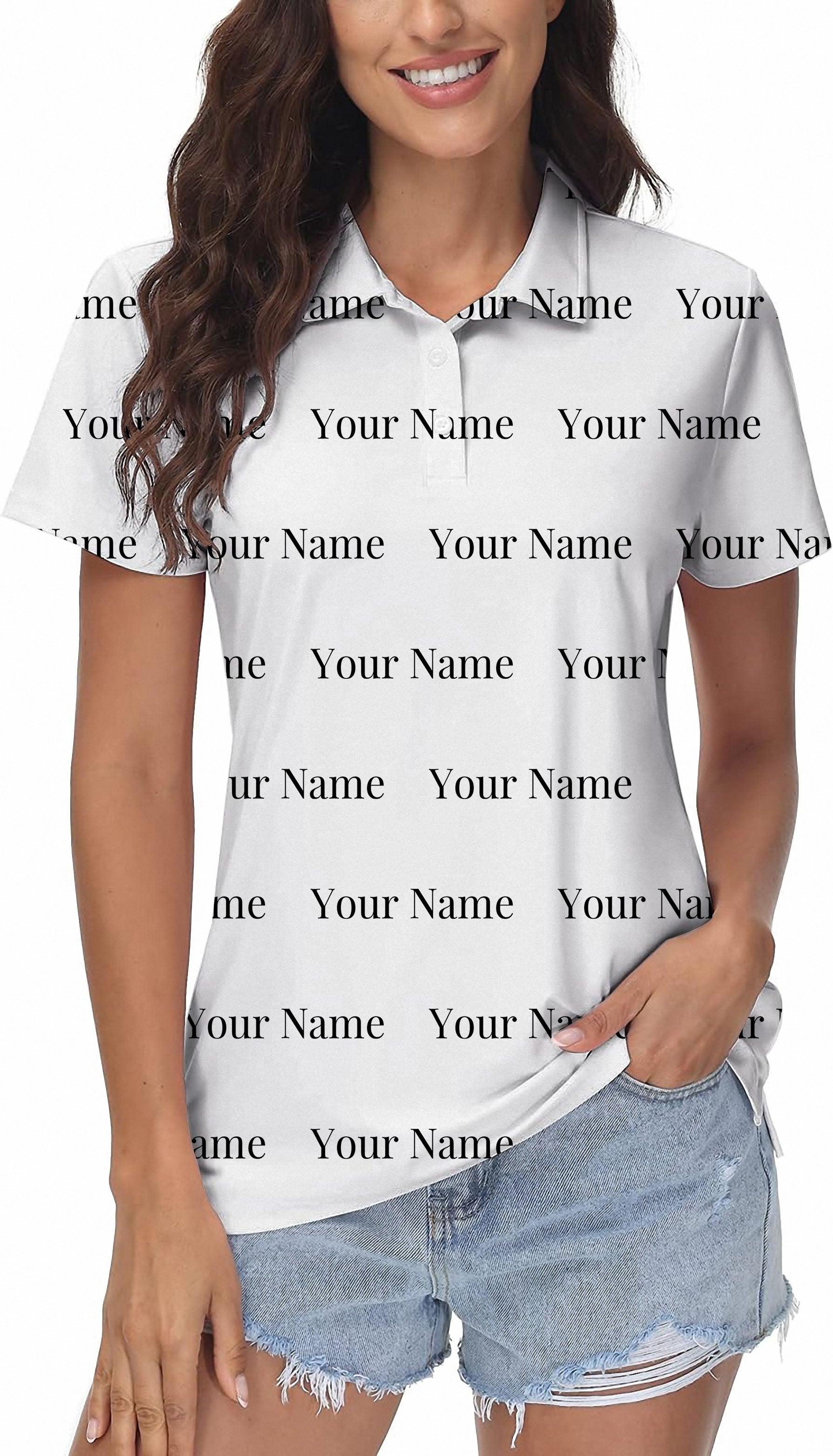 Custom name white Women's Golf Polo