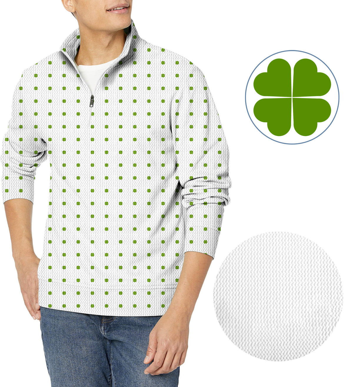 Lucky Four-Leaf Clover Men's Golf Waffle Zipper Pullover