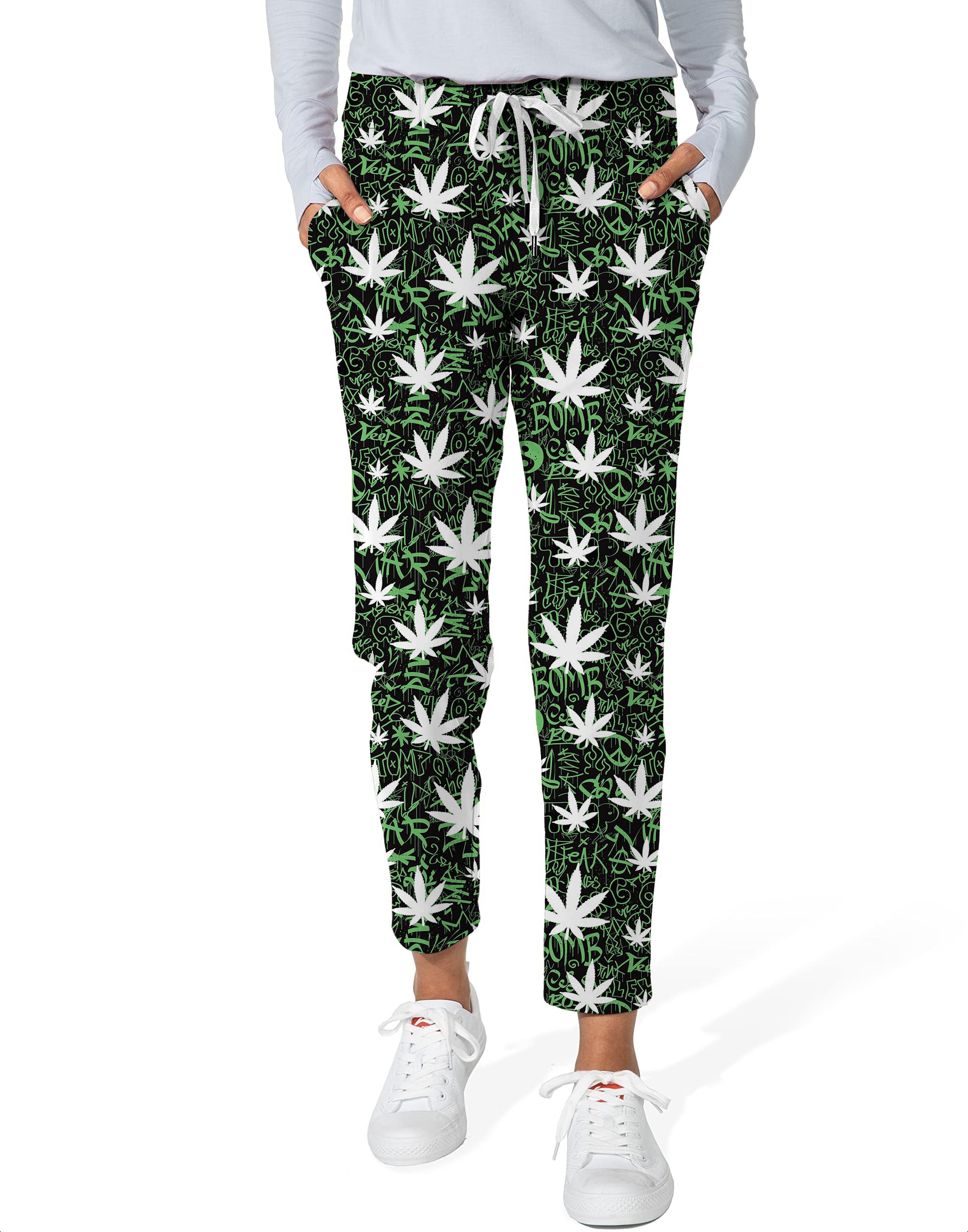Leafy Grafitti-Women's 7/8 Stretch Ankle Golf Pants