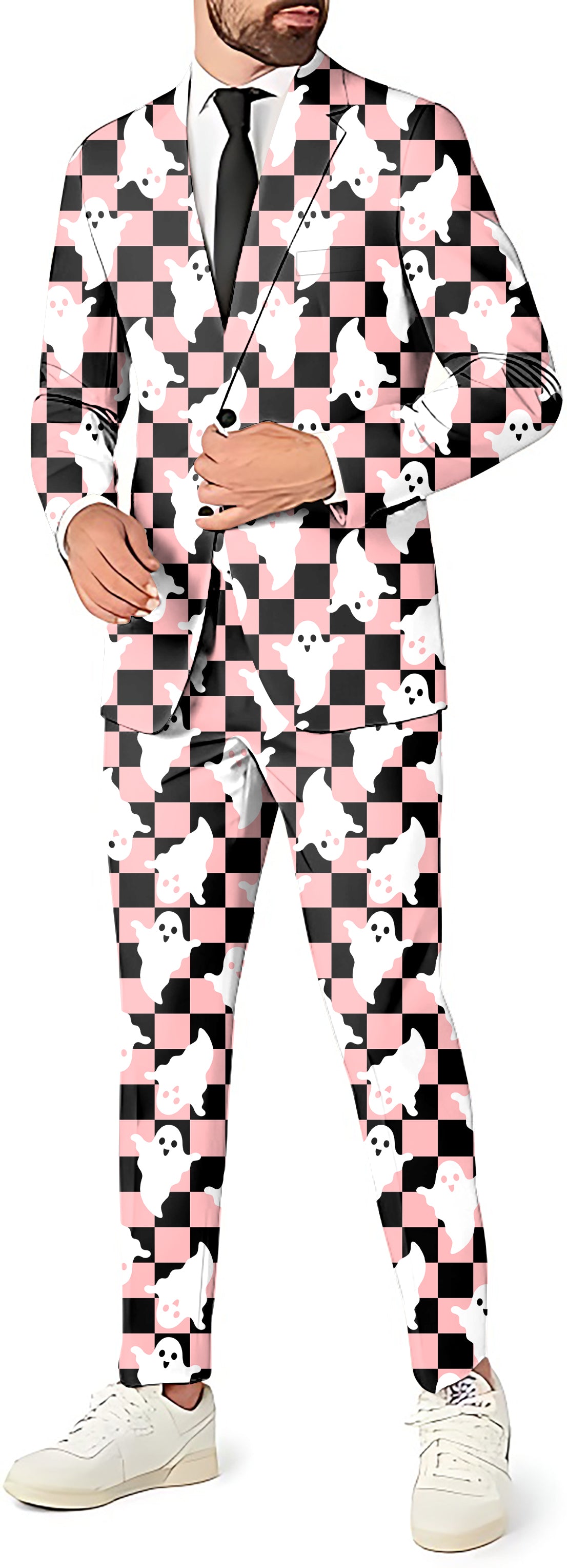 Halloween Black and White Checkerboard Ghost Men's Party Costumes-Theme Party 2 or 3pcs Suit set-Blazer Pants & Vest
