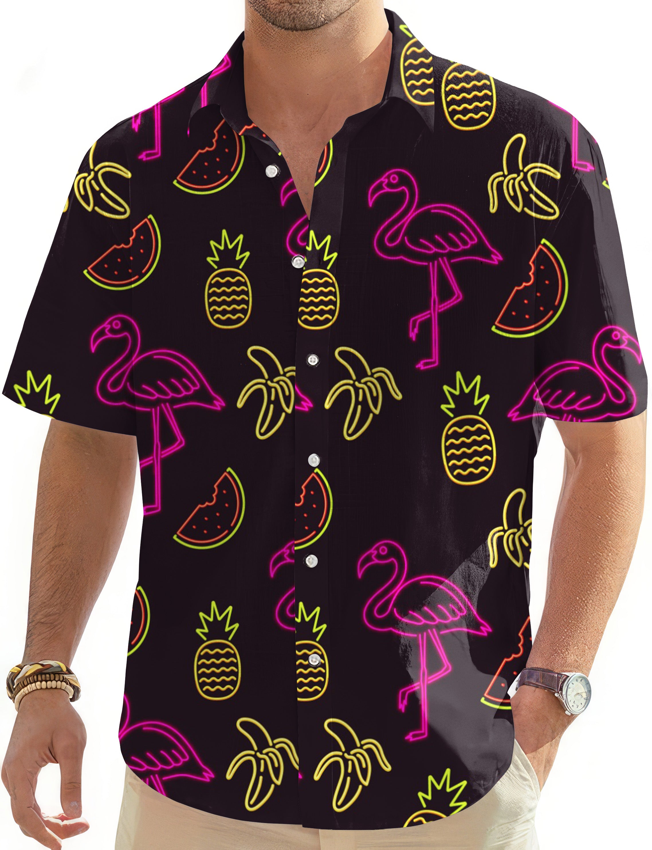 Neon Light Nonsense-Men's Golf Hawaiian Shirts Button Down Shirt
