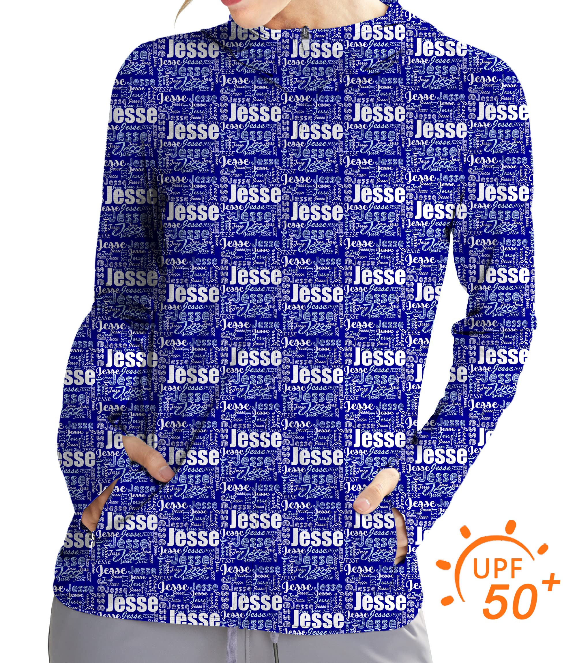 Women's Outdoor Custom name royal Golf Sun Protection Slim Fit zip hoodies