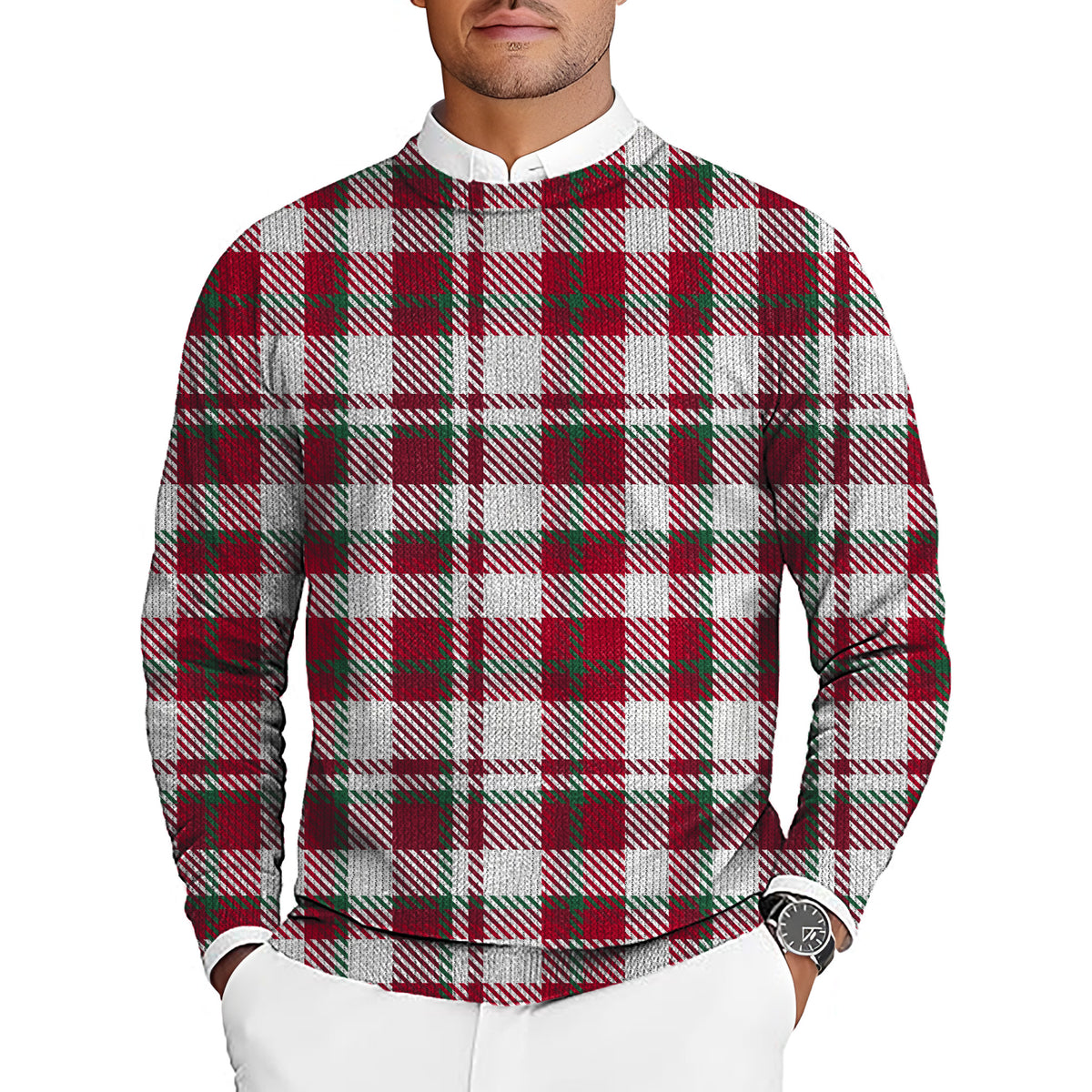 Christmas stripes Men's Golf Crewneck Pullover Sweaters Ugly Sweater