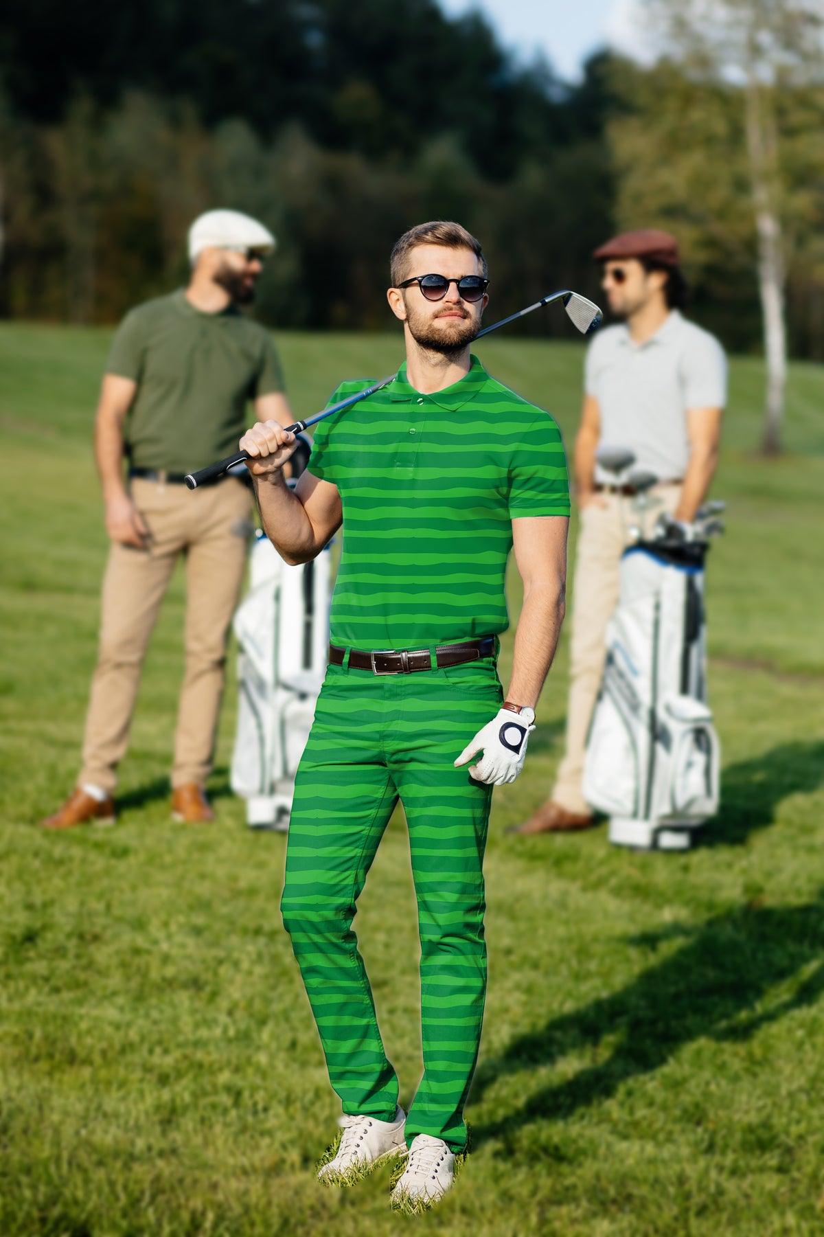 Men's Golf Set Polo+Pants Horizontal watermelon stripes