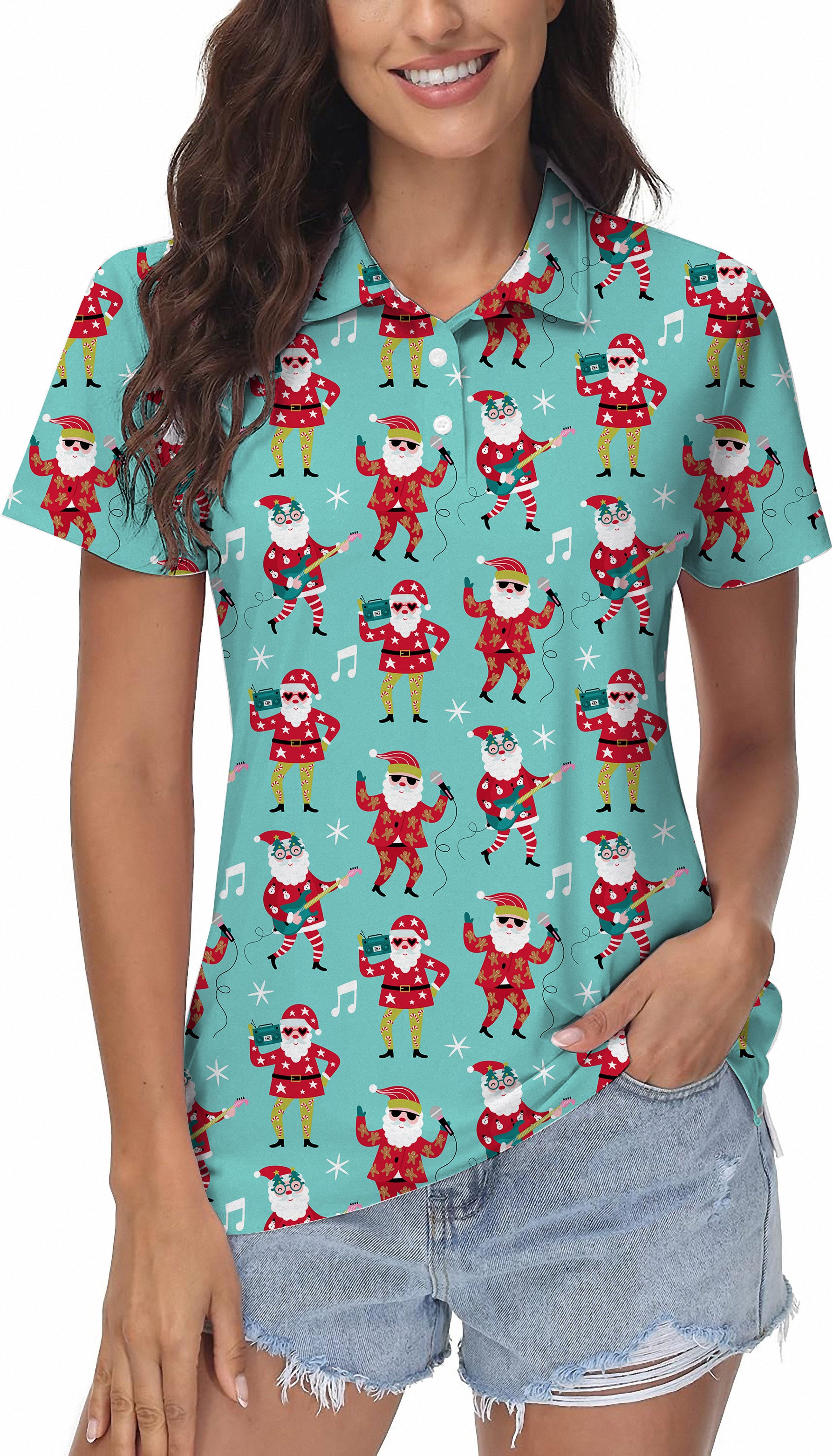 Women's Christmas Santa dance Golf Polo