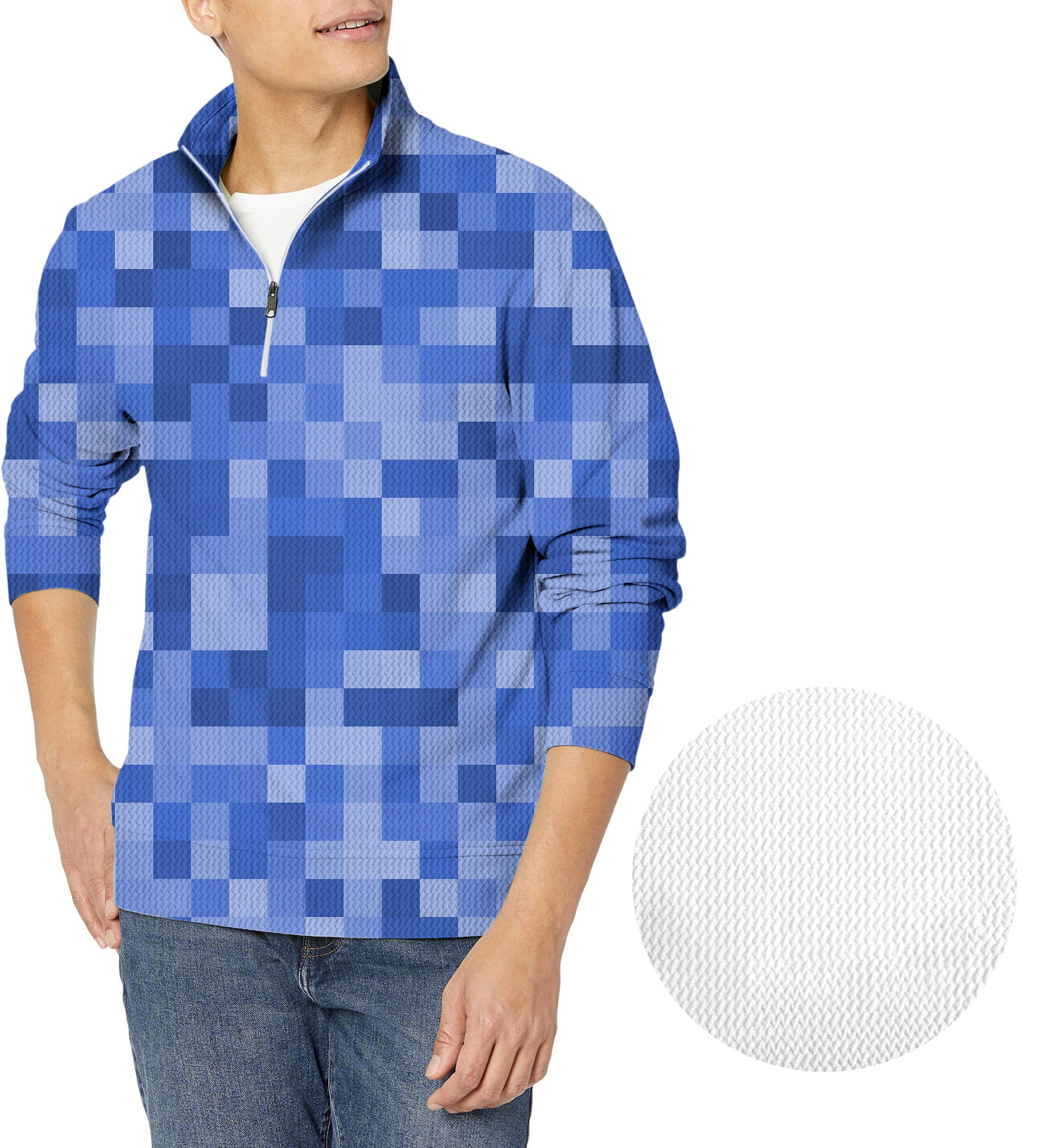 Navy blue Pixel Big Men's Golf Waffle Zipper Pullover