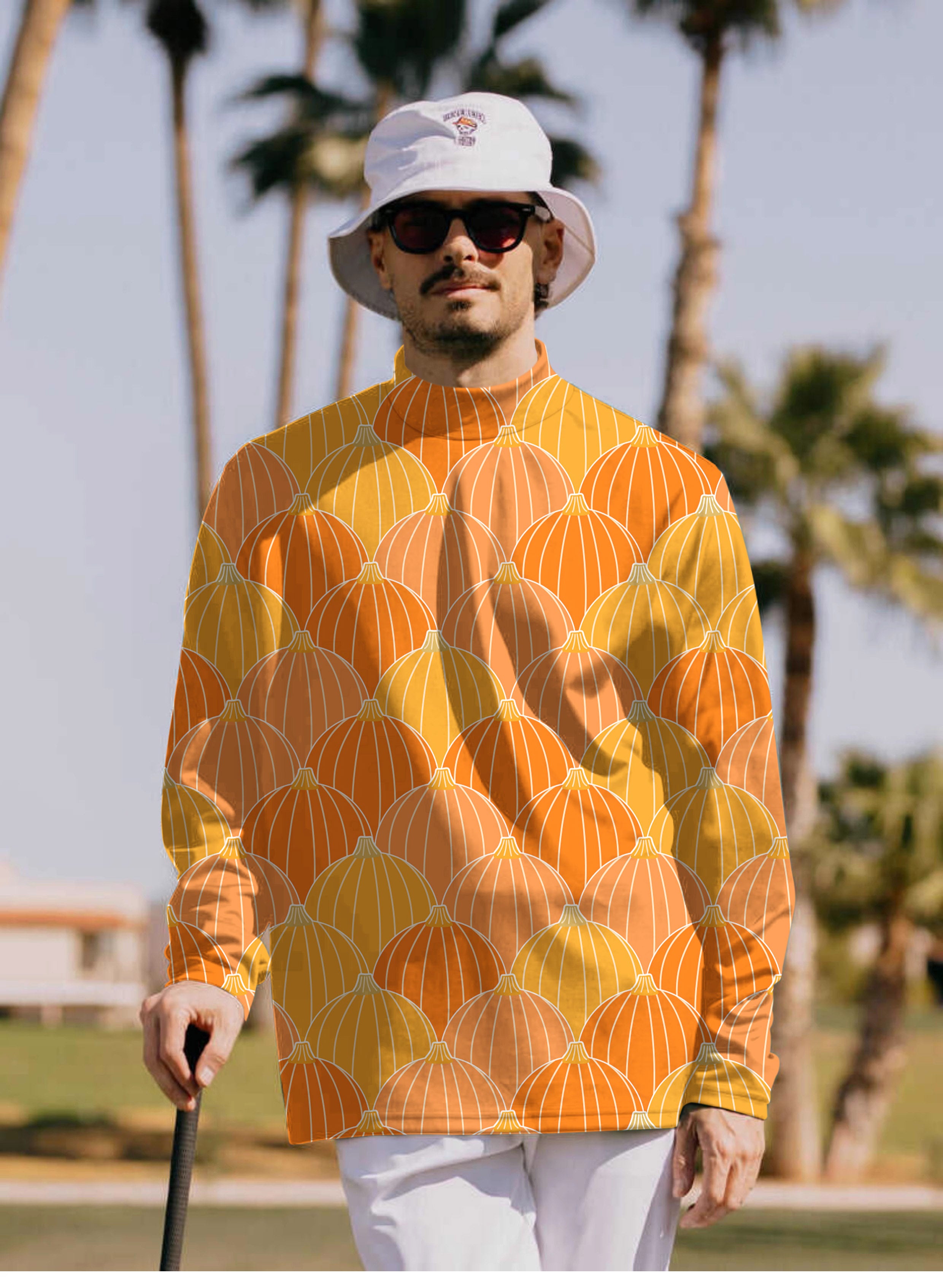 Men's Halloween Thanksgiving Pumpkin Bones Pullover High neck Long/Short sleeve T-Shirt