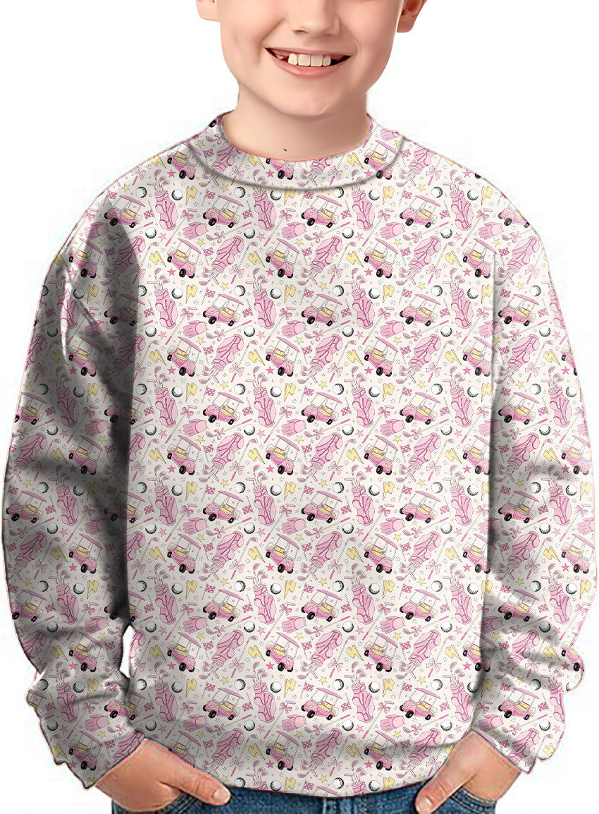 Pink Golf Cartoon Crewneck Pullover Kids Ugly Sweater