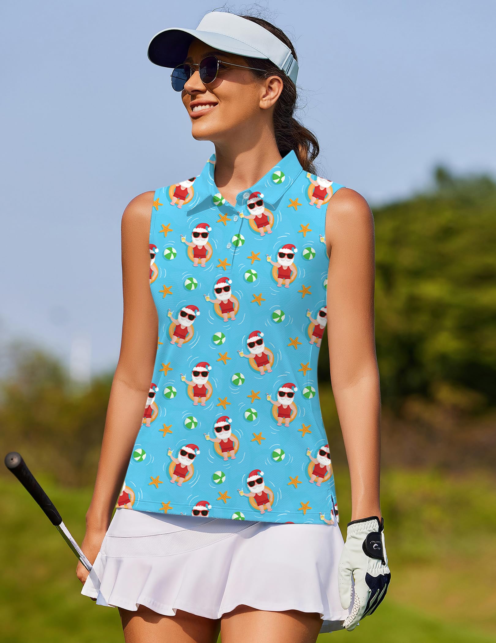 Women's Christmas Santa Swim juice golf Sleeveless shirt