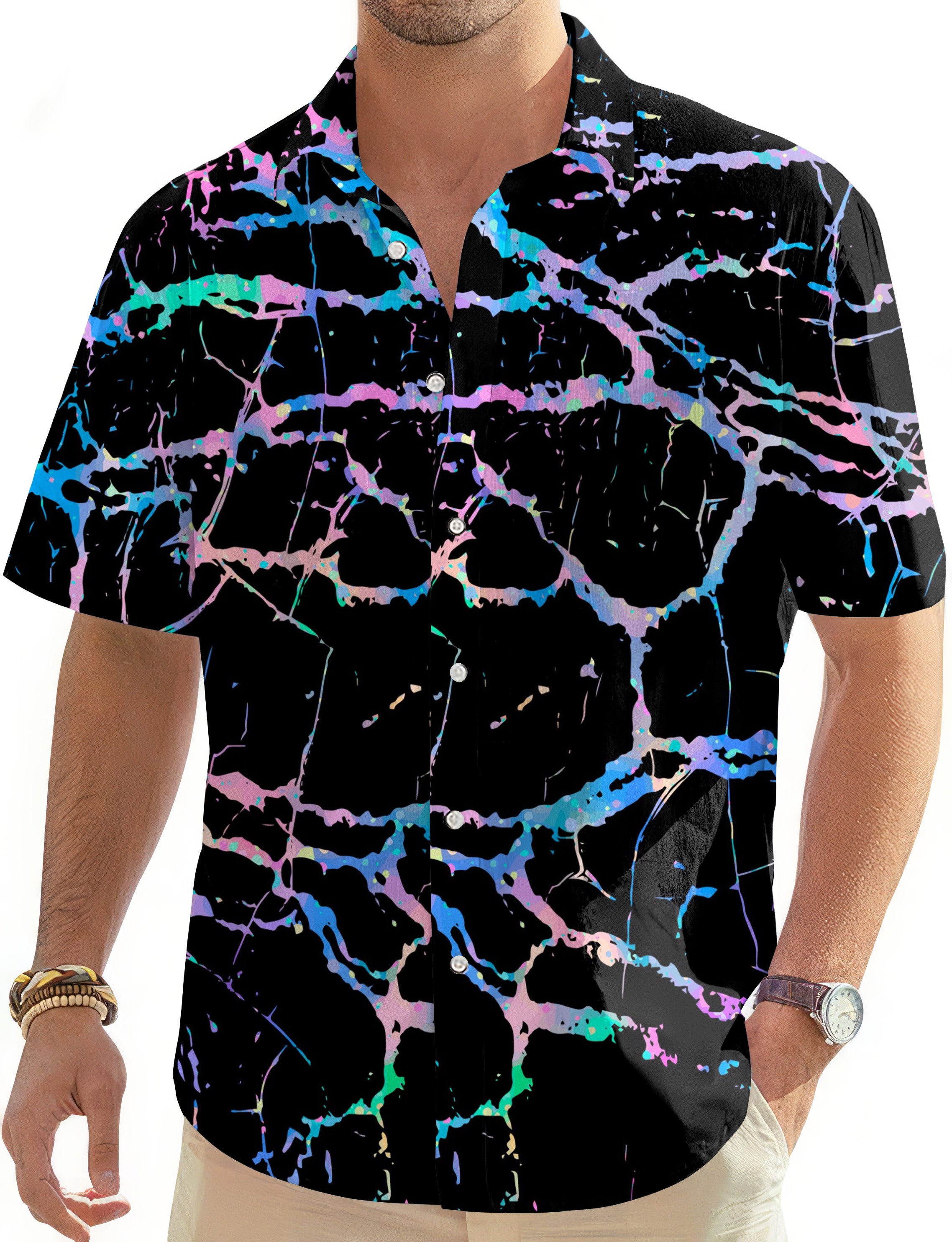 Rainbow Lightning-Men's Golf Hawaiian Shirts Button Down Shirt