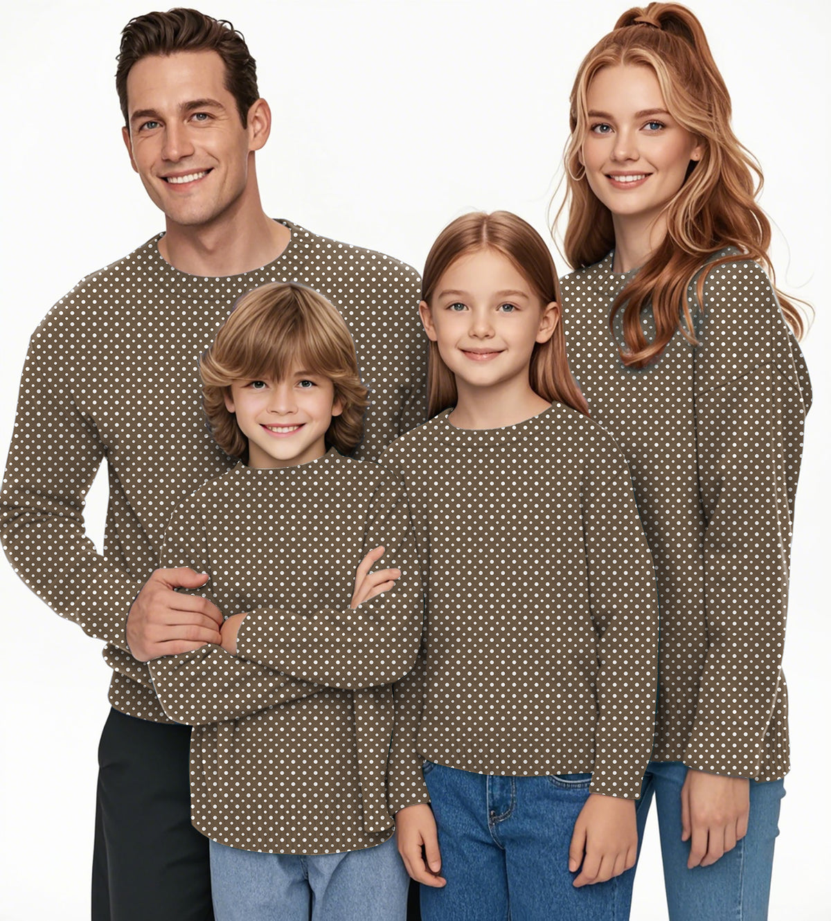 white polka dot brown Crewneck Pullover Ugly Sweater Men Women boy girl family