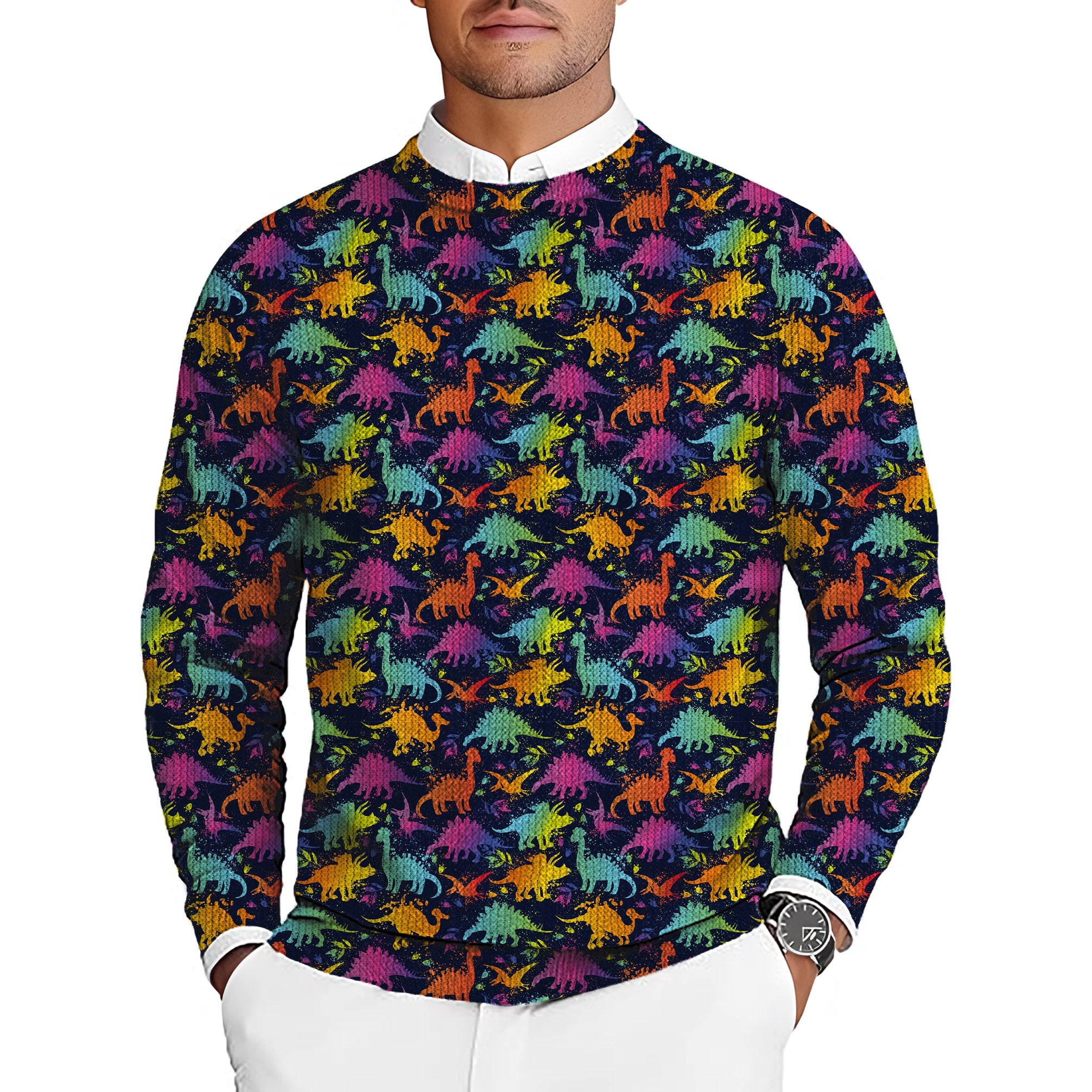 Dinosaur Party Men's Golf Crewneck Pullover Sweaters Ugly Sweater