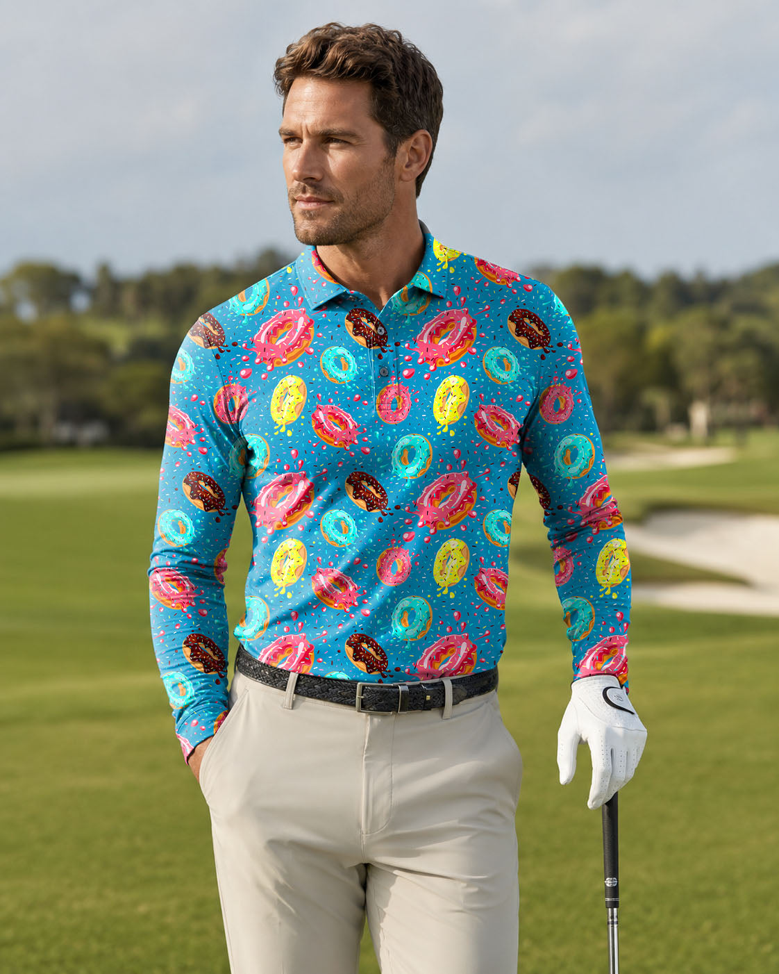 Men's Donut macaron golf Long-sleeved Polo Hole In One