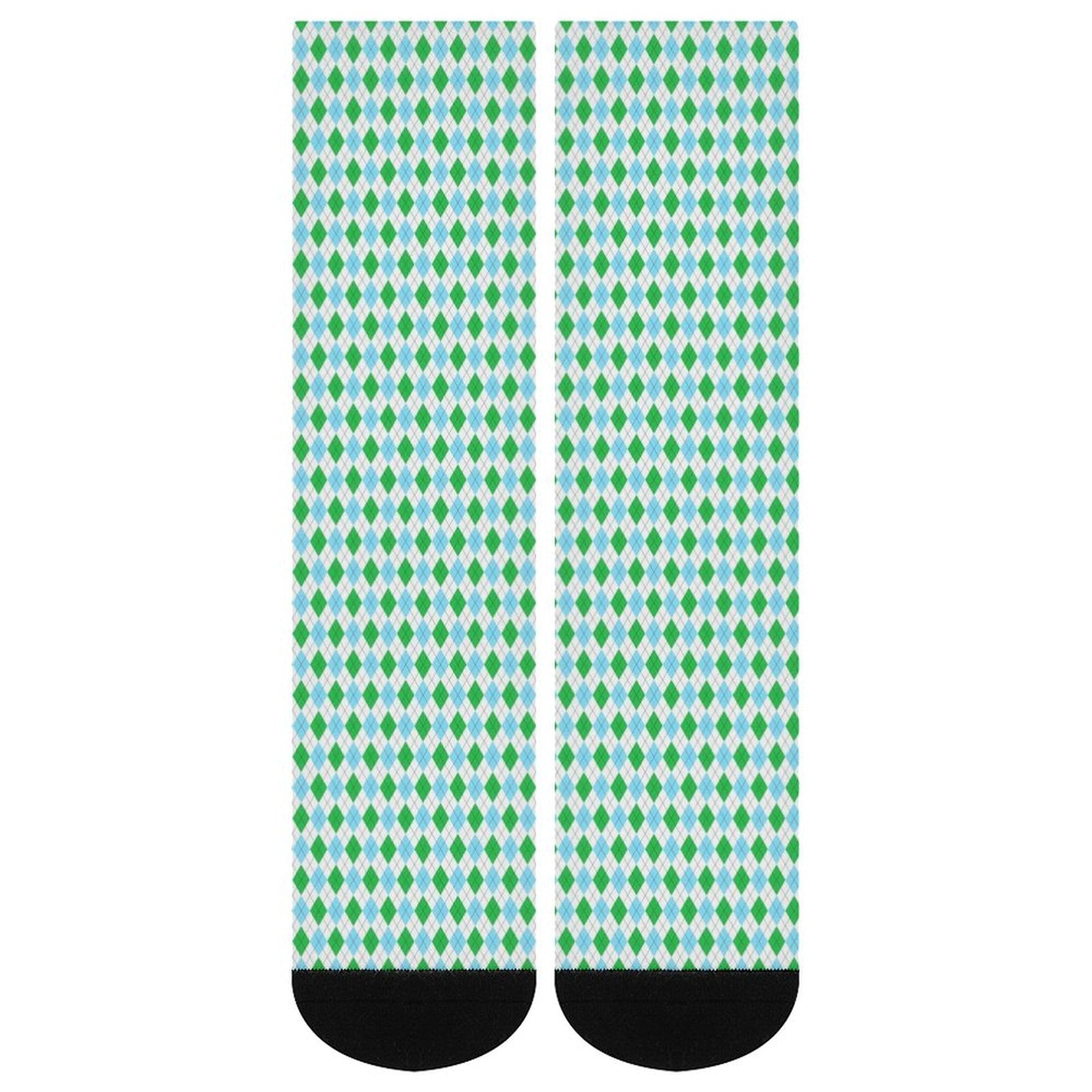 Green diamond grid Prined socks Gifts for Men Women