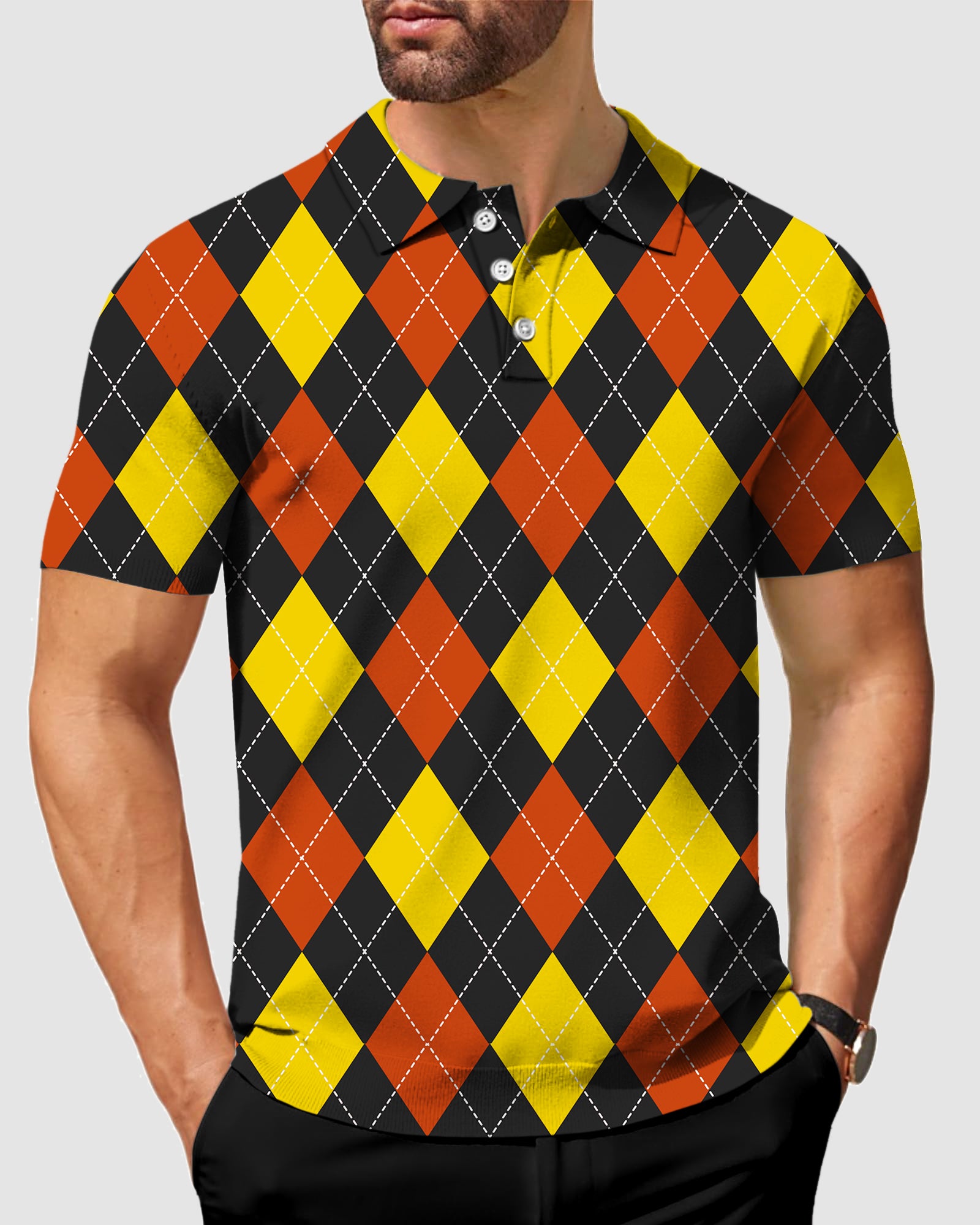 Men's red Argyle Polo