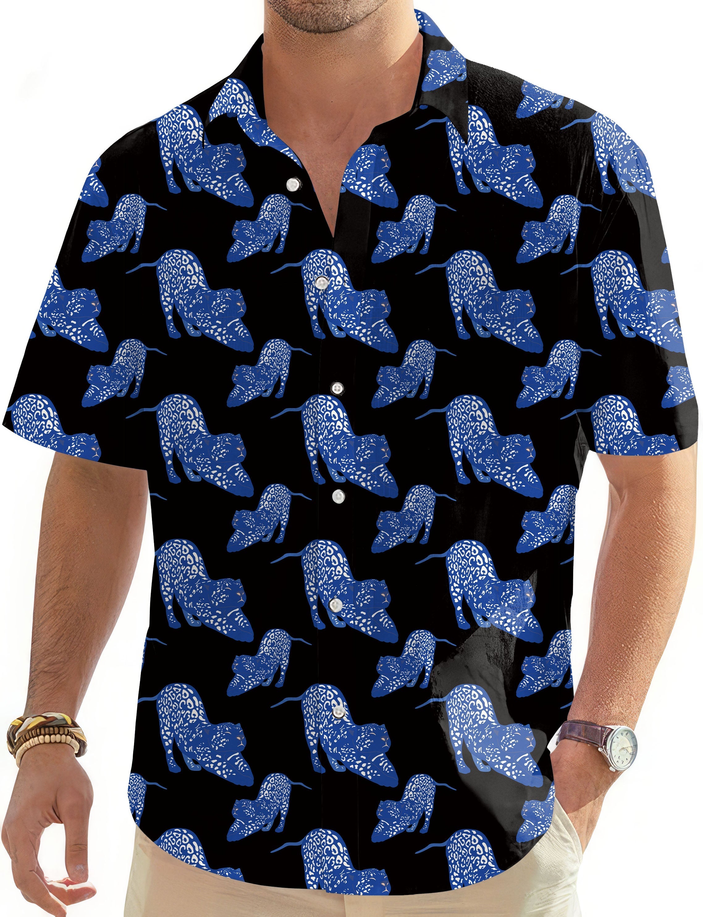 Blue Jaguar Men's Golf Hawaiian Shirts Button Down Shirt