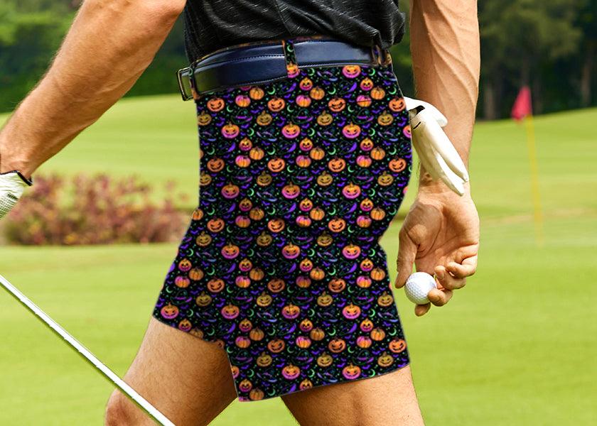 Men Neon Magical Pumpkin Golf Shorts