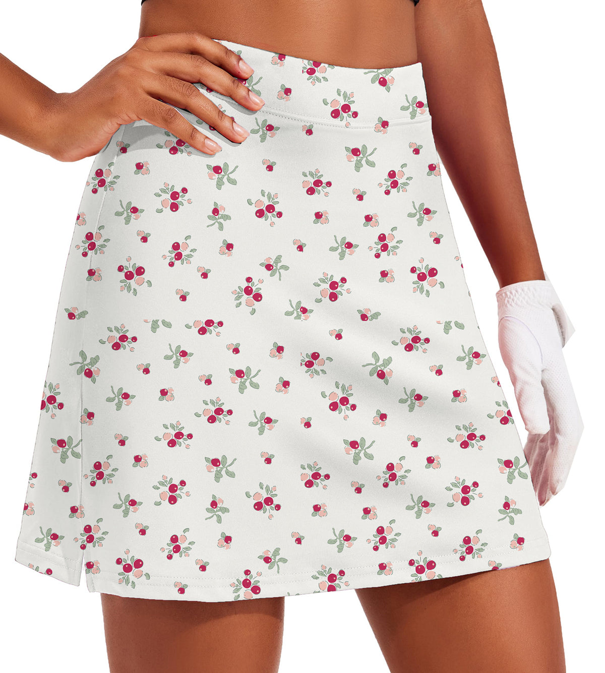 Women's - Christmas holly berries Golf Skirts Inner Shorts Pocket