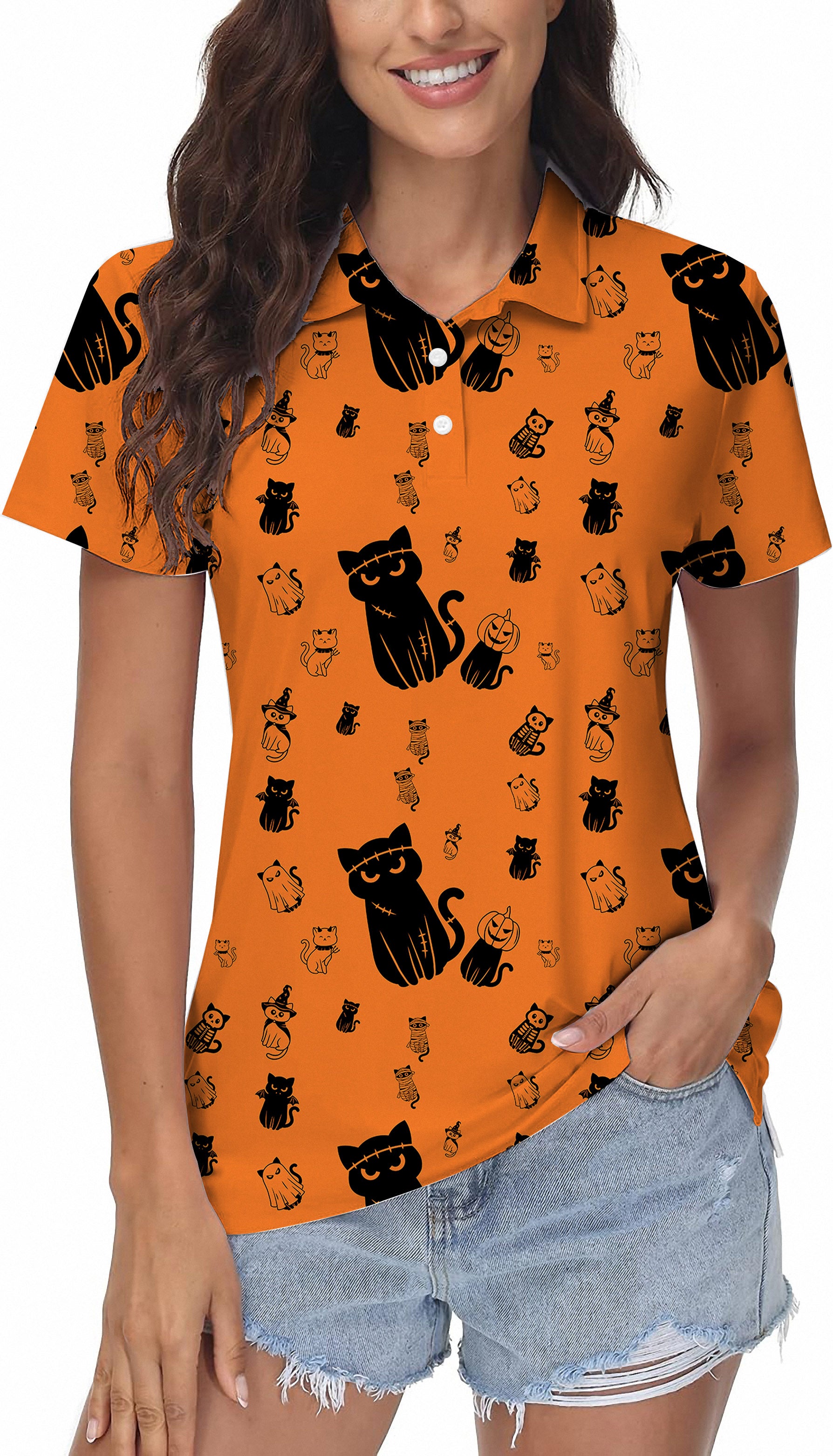 Halloween Cute Cat Custom The Background Color Women's Golf Polo