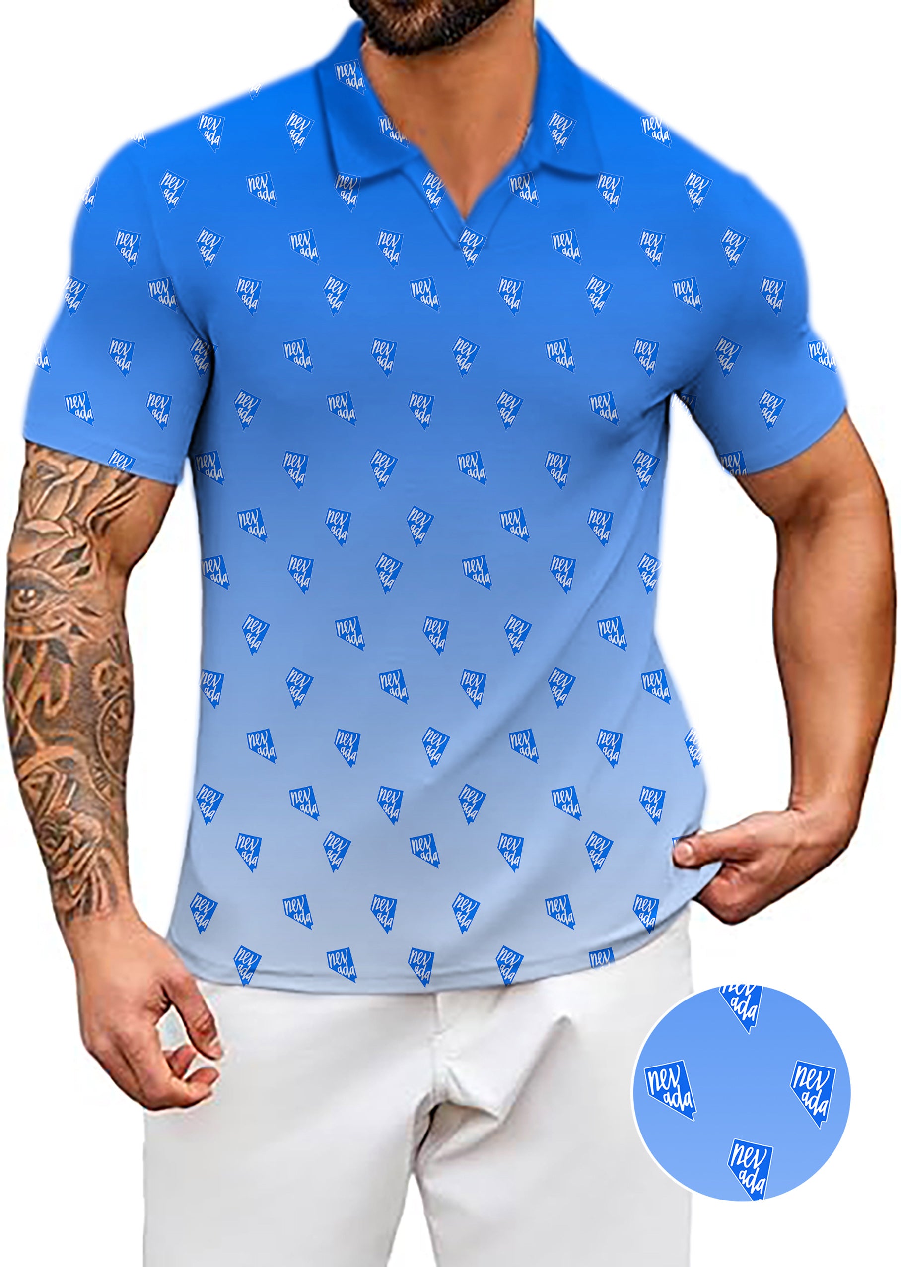 Men's Blue Nevada V Neck Golf Polo Shirts