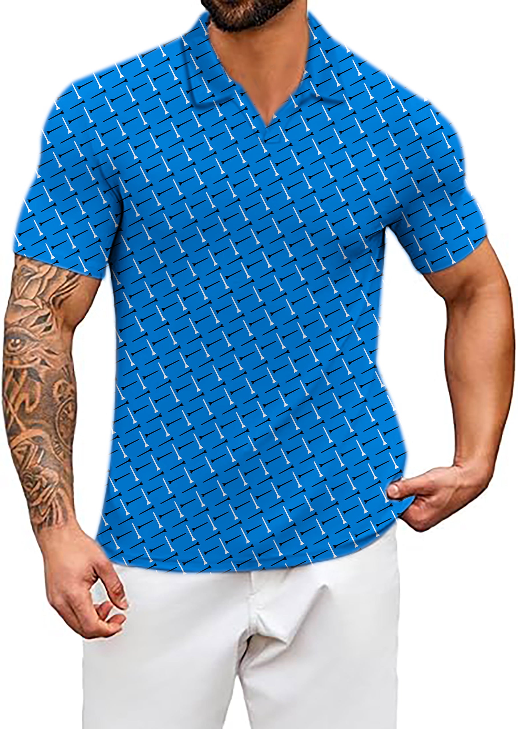 Men's Coconut Palm Black And White Nails Custom The Background Color V Neck Golf Polo Shirts