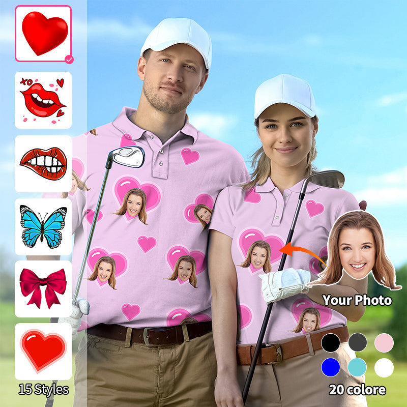 Valentine's Day custom photo purple golf couple set with personalized face design