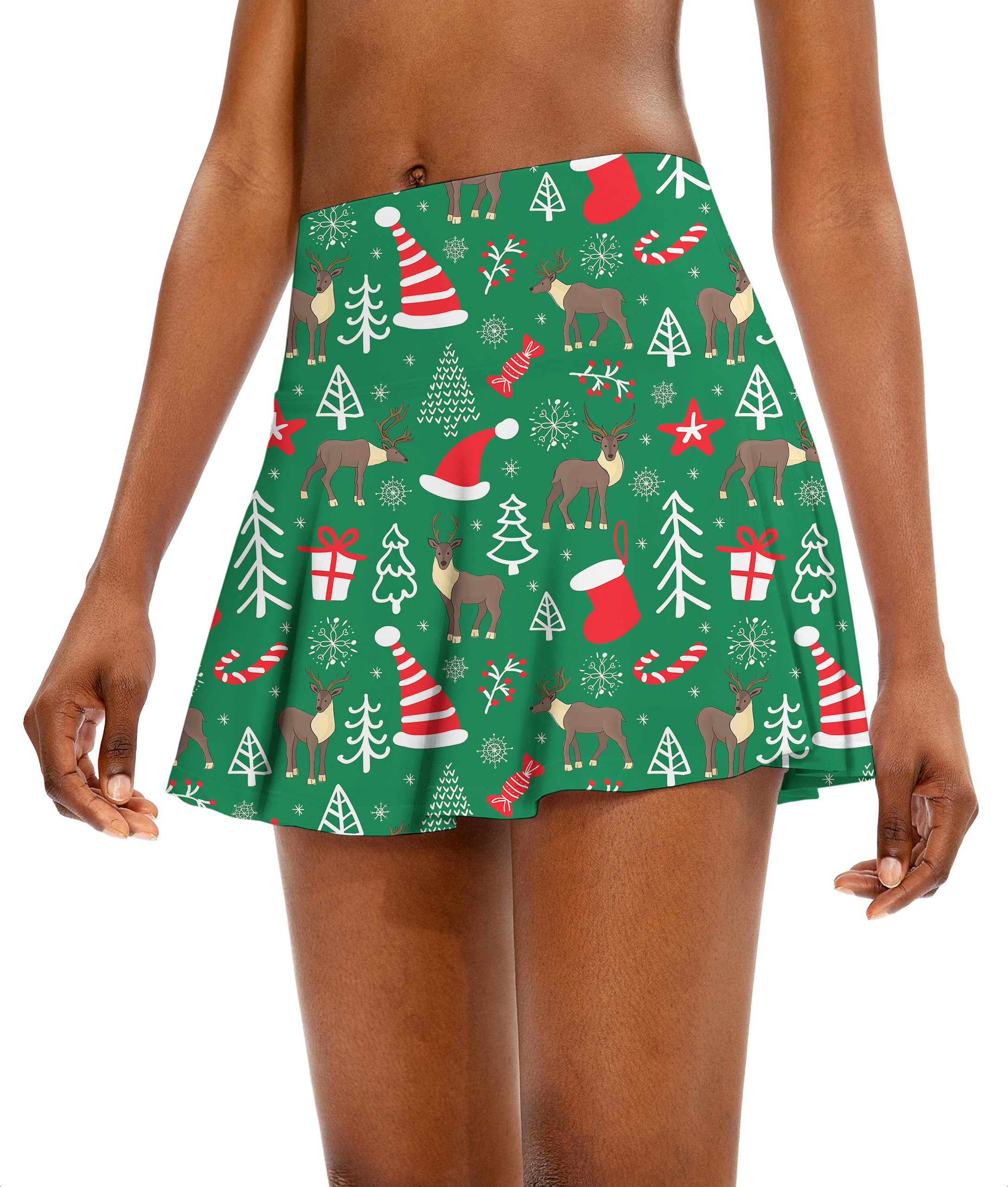 Elk deer Christmas Women's Athletic Golf Skorts Flared Skirts