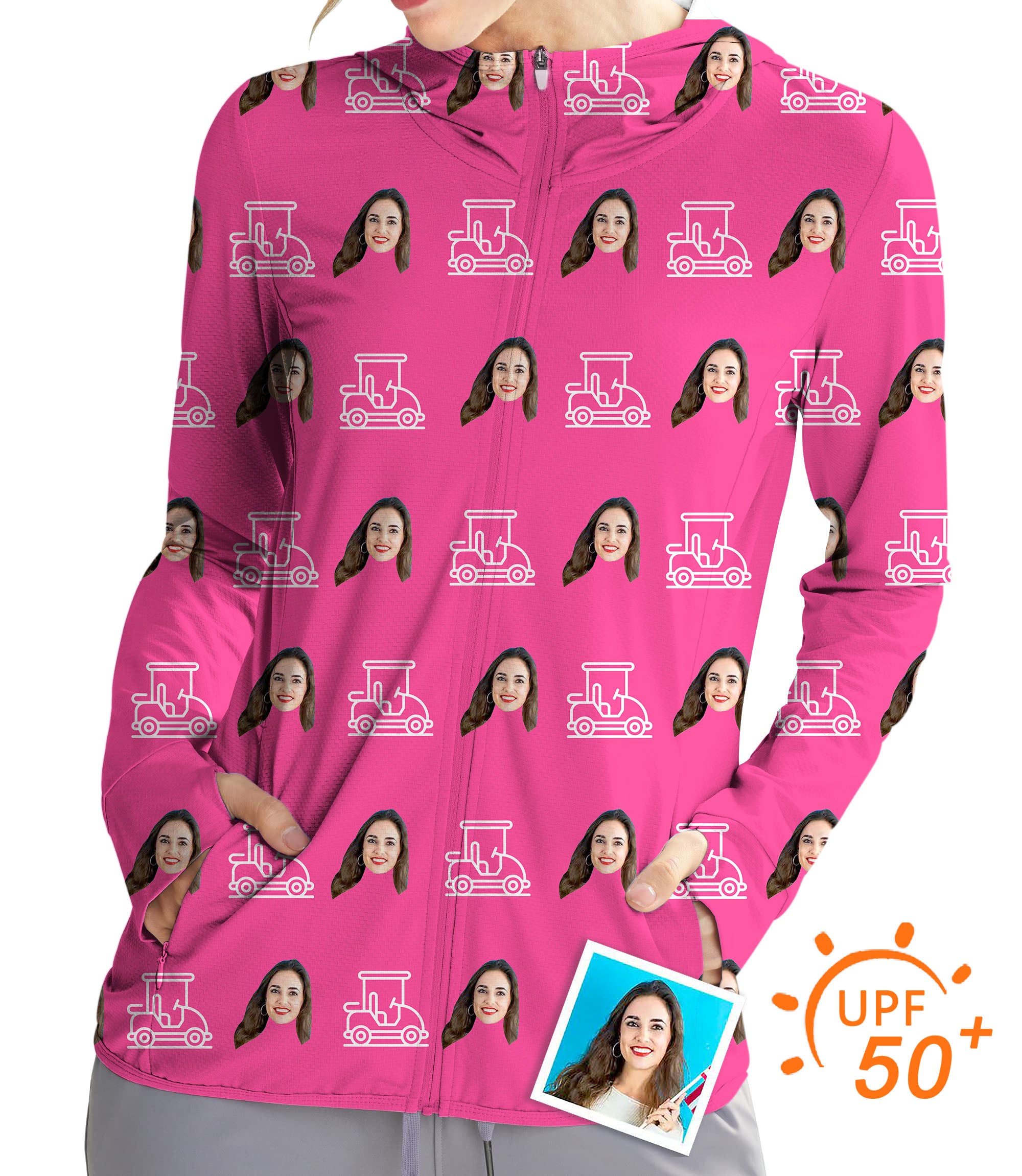 Custom Photo Funny Face Women's Outdoor  Golf Sun Protection Slim Fit zipper hoodies Gift