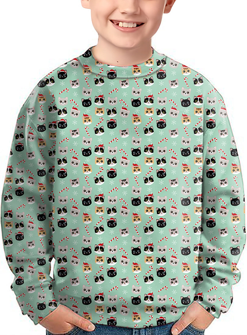 Christmas cat Crewneck Pullover Kids Ugly Sweater