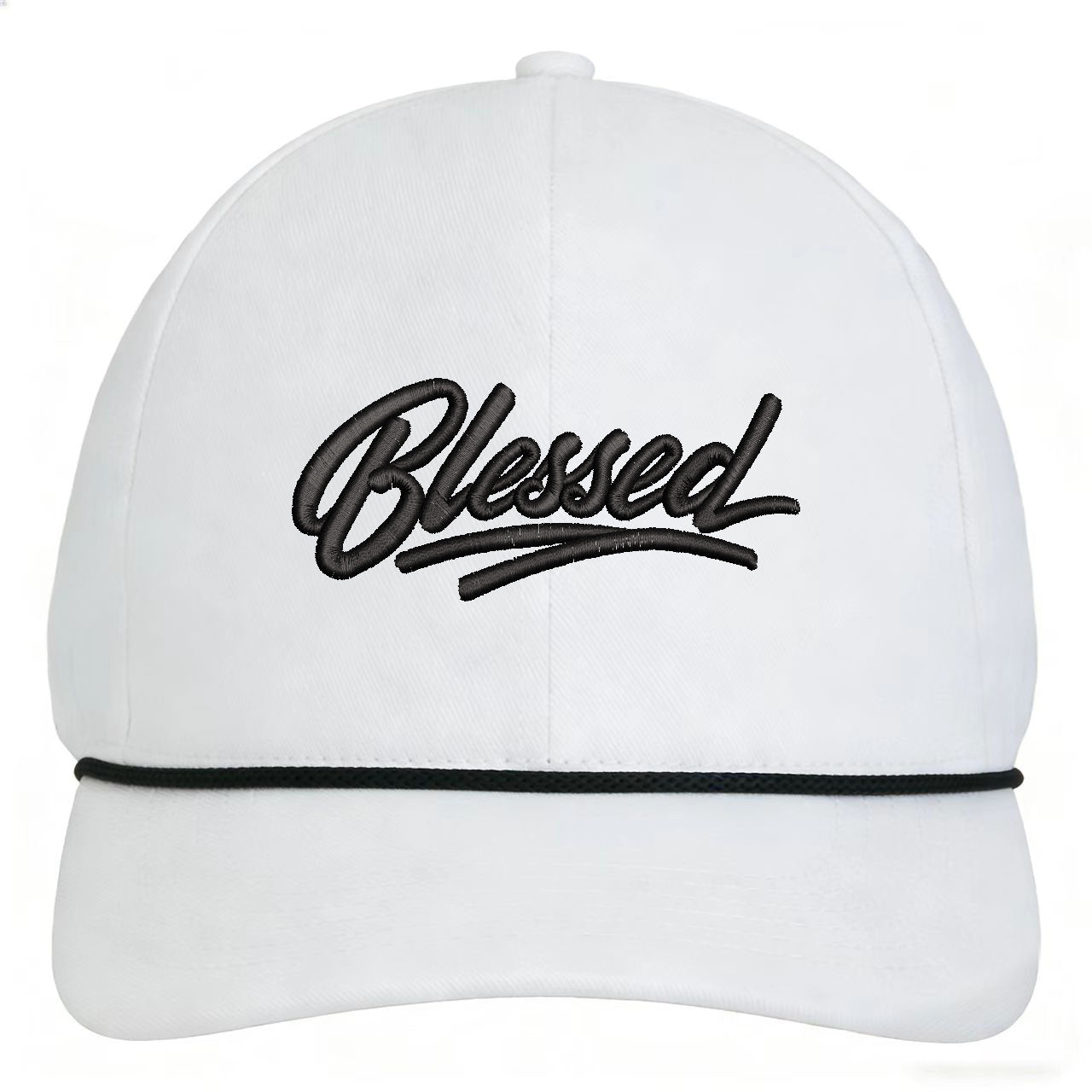 3D Embroidered Blessed Script Golf  White Name Hats