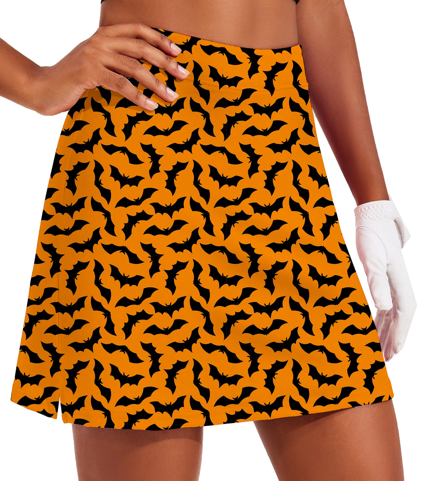 Women's -Halloween Bat Custom The Background Color Golf Skirts Inner Shorts Pocket