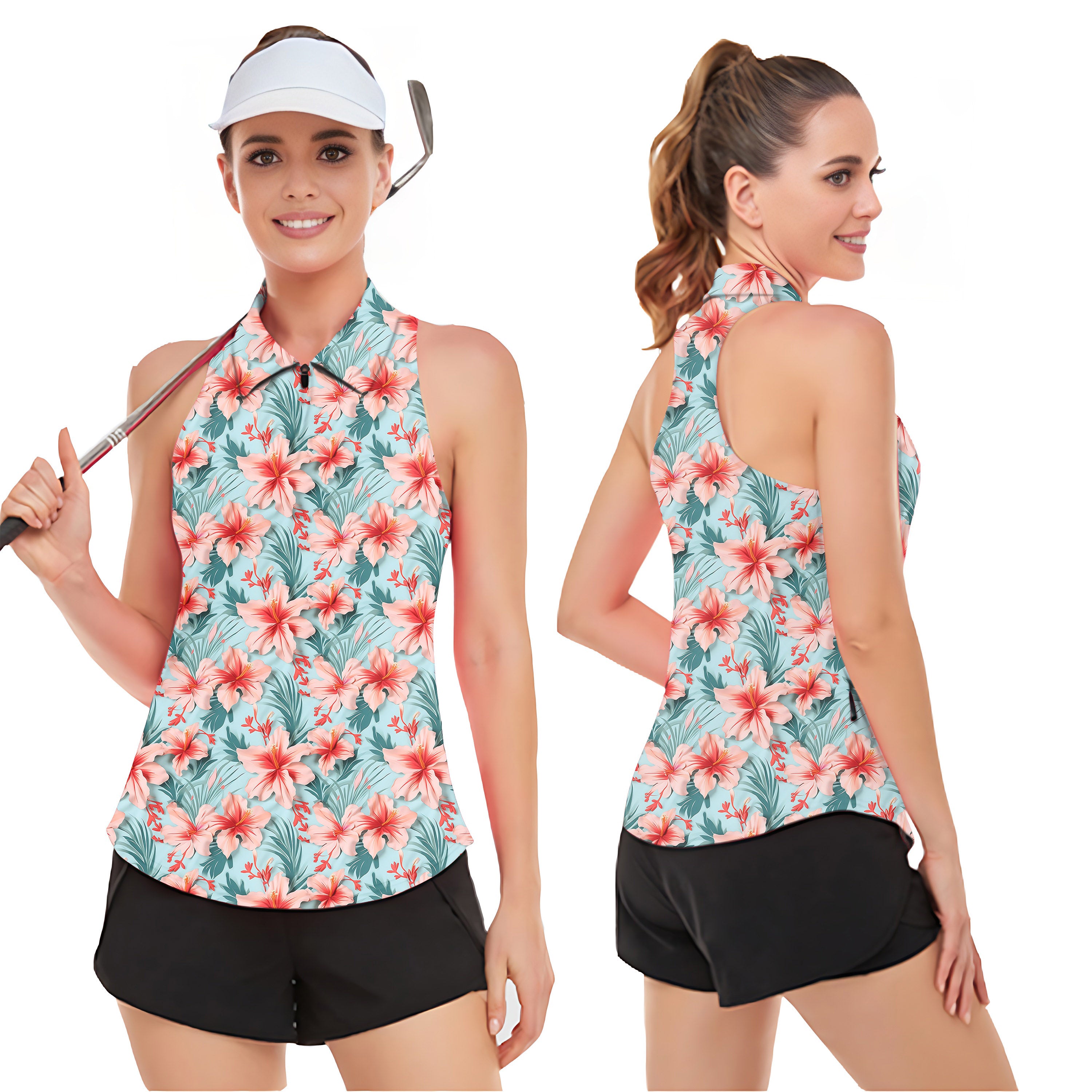 Tropical Course Women‘s Sleeveless Golf Tank Top Shirt Polo