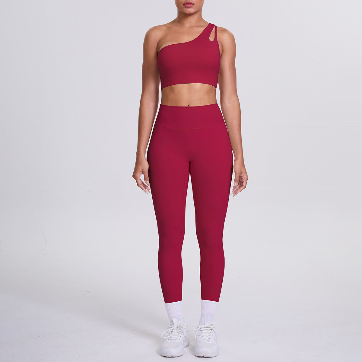 Women's One Shoulder Cutout Back Yoga Set - High Waist Scrunch Butt Leggings Sports Bra Workout Set