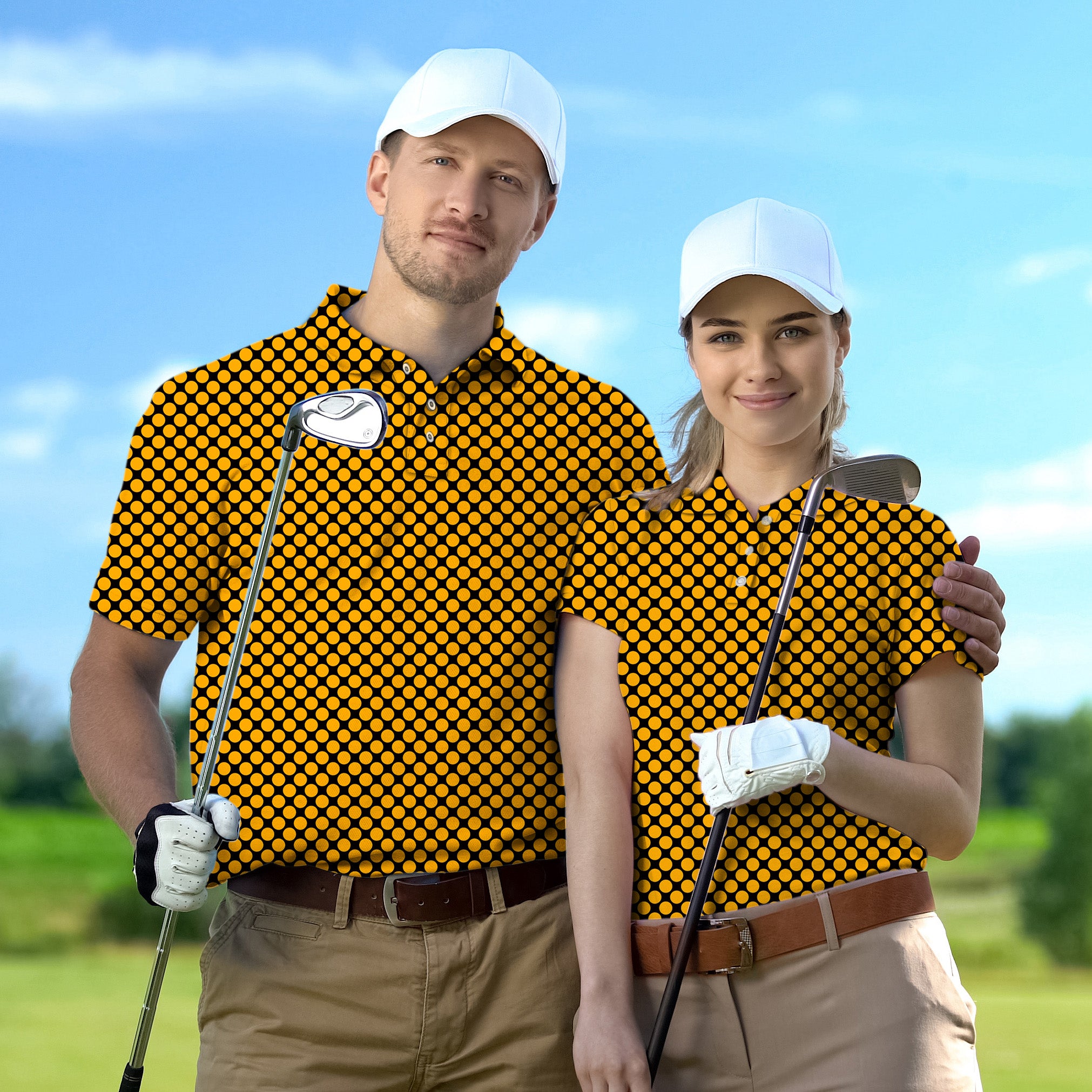 Couple Halloween black and yellow polka dots set Golf Championship Trophy tournament