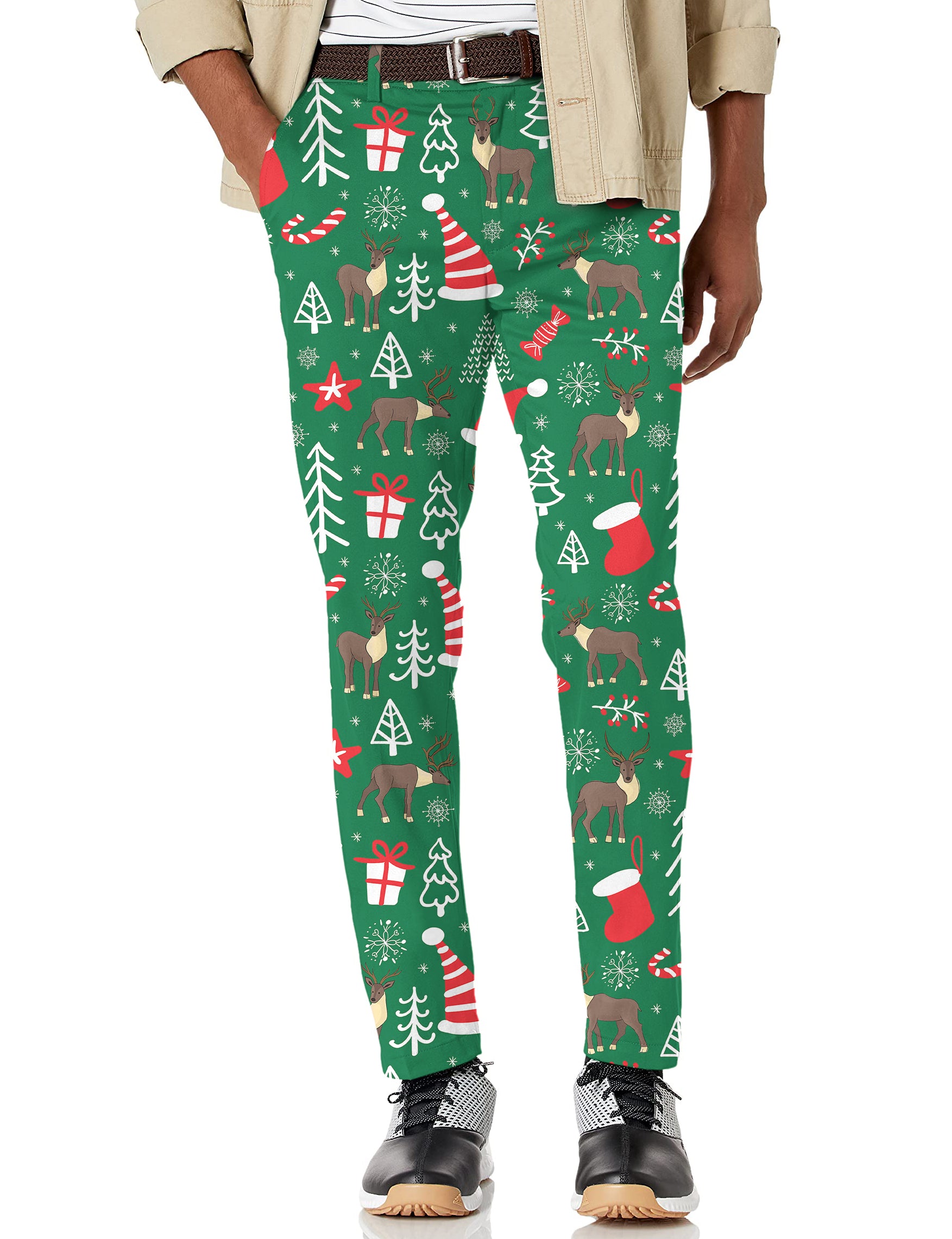 Men's Elk deer Christmas Stretch Golf pants trousers