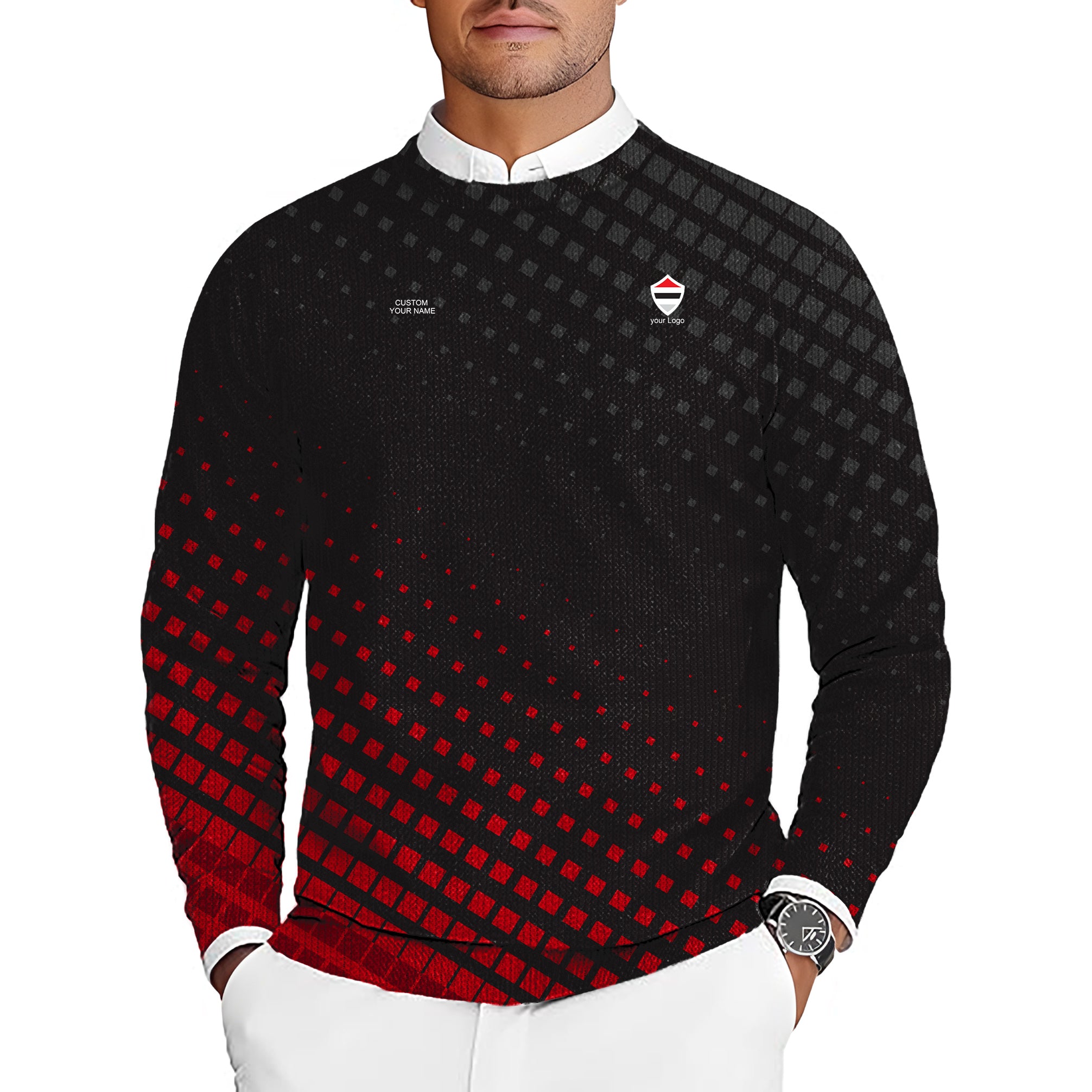 black red sport Team Men's Golf Crewneck Pullover Sweaters Ugly Sweater