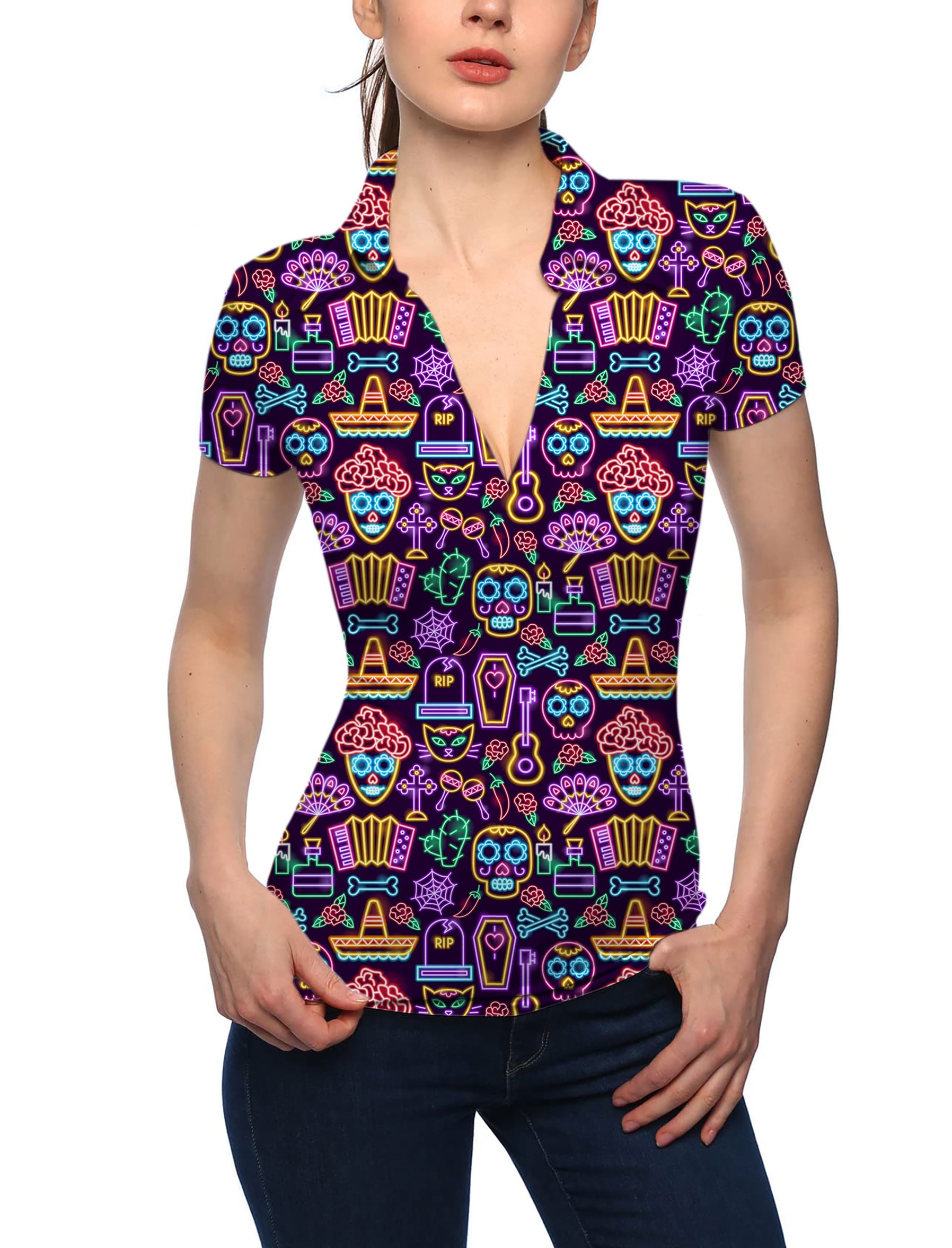 Women's Joker Neon V Neck Golf Polo