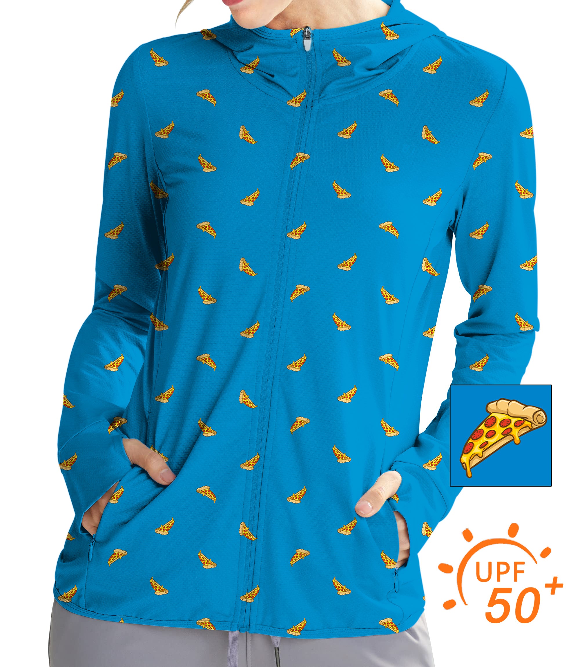 Women's Outdoor Delicious White Pizza Custom The Background Color Golf Sun Protection Slim Fit zip hoodies