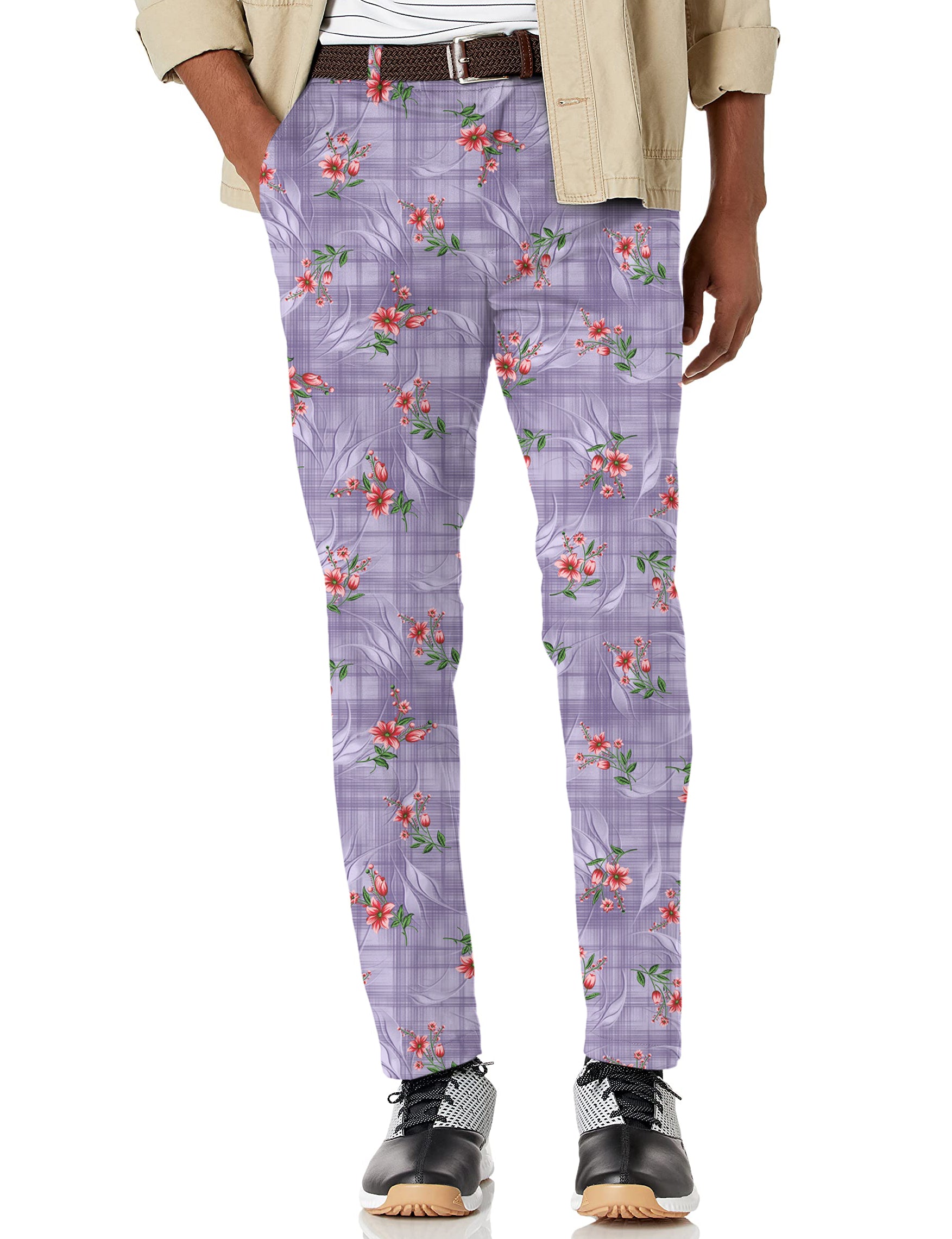 Men's Purple flower Stretch Golf Pants