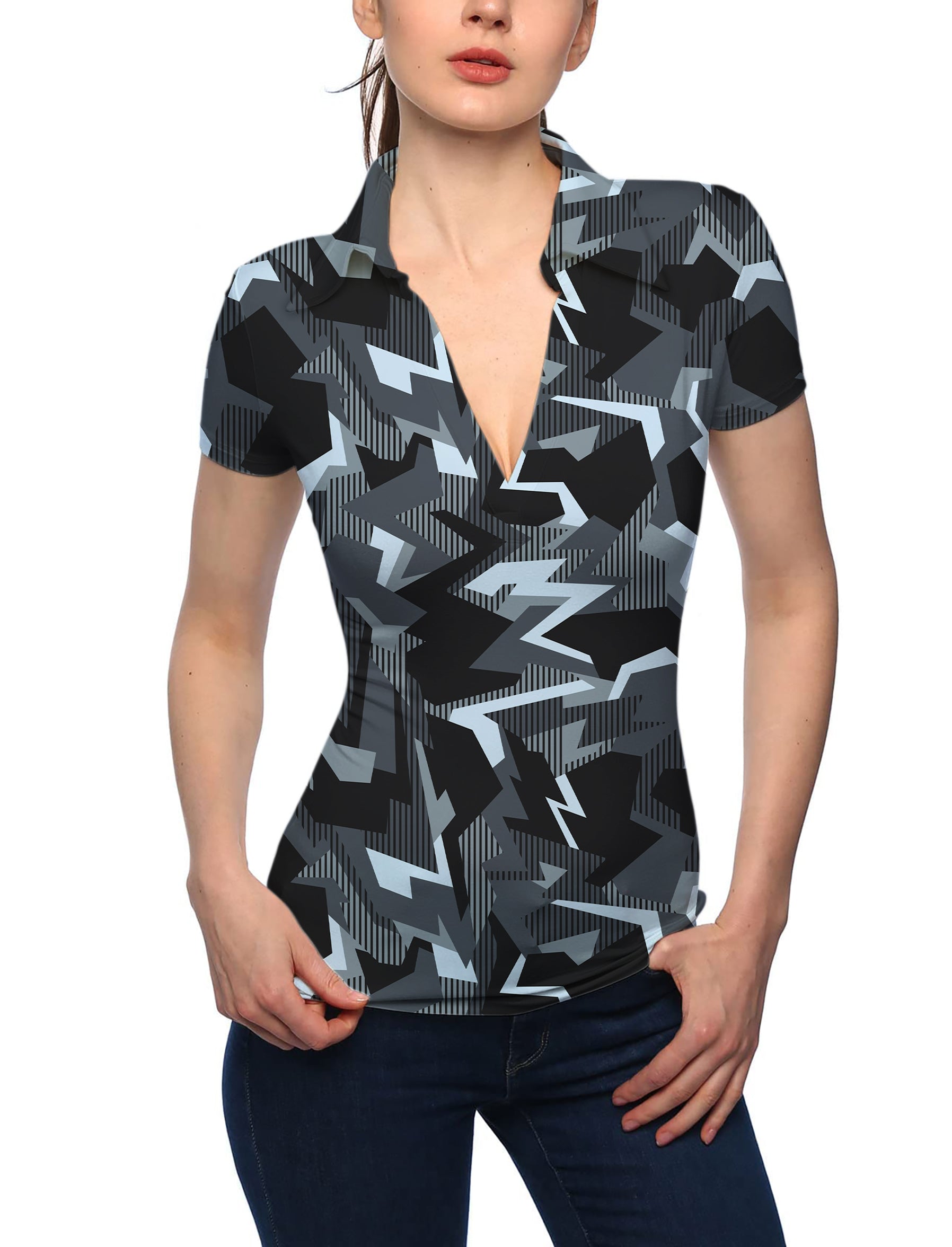Women's Graphite Glitch V Neck Golf Polo