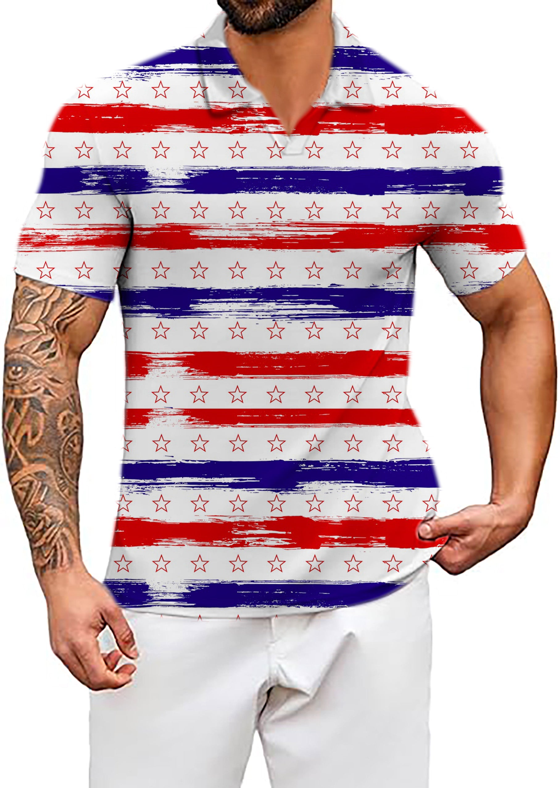 Men's Stars & Stripes V Neck Golf Polo Shirts