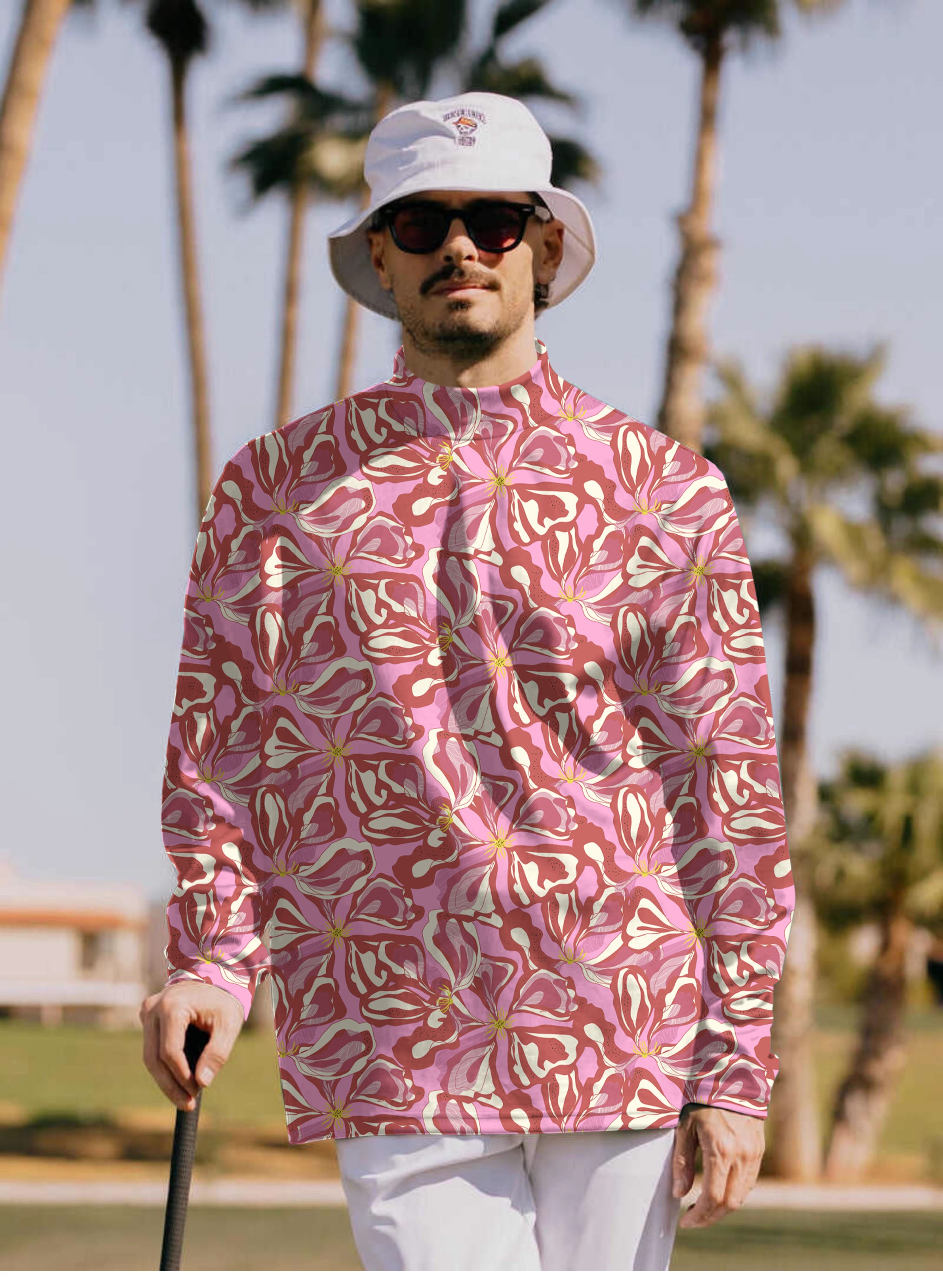 Men's Sunset Blossom Pullover High neck Long/Short sleeve T-Shirt