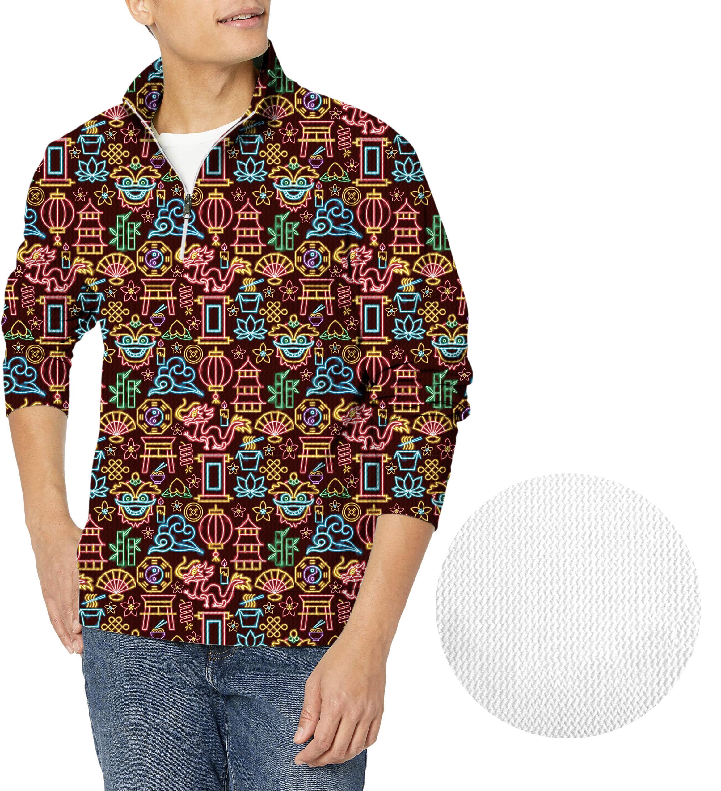 Neon Chinese New Year-Men's Golf Waffle Zipper Pullover