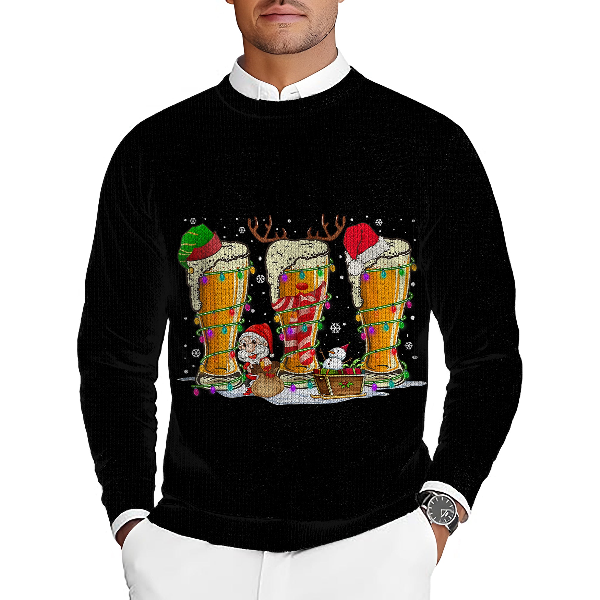 The Most Wonderful Time For A Beer Men's Golf Crewneck Pullover Sweaters Ugly Sweater